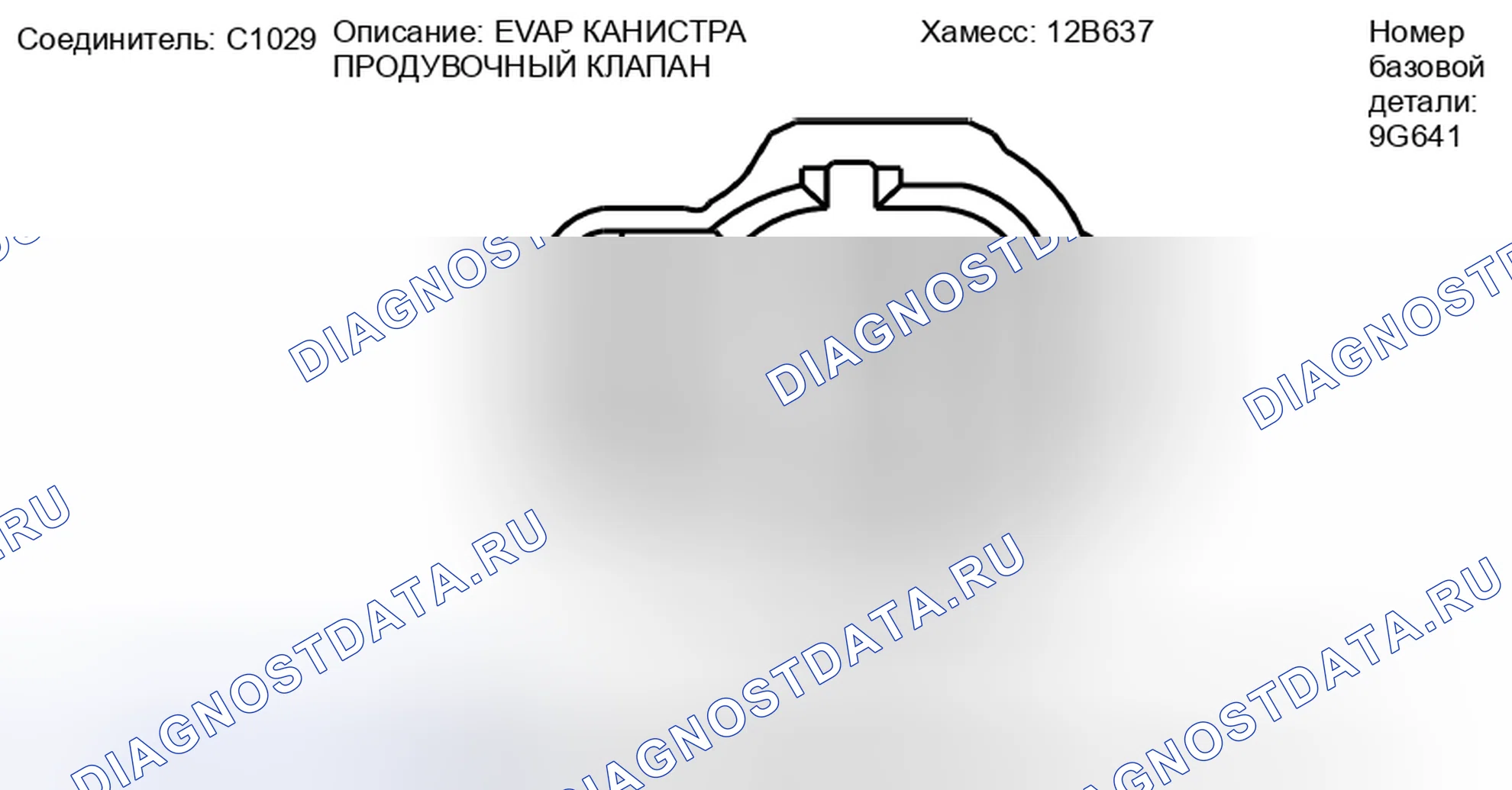 Рис. 258: Вид с торца соединителя продувочного клапана канистры для испарительных выбросов (C1029). Ford Explorer Sport Trac II