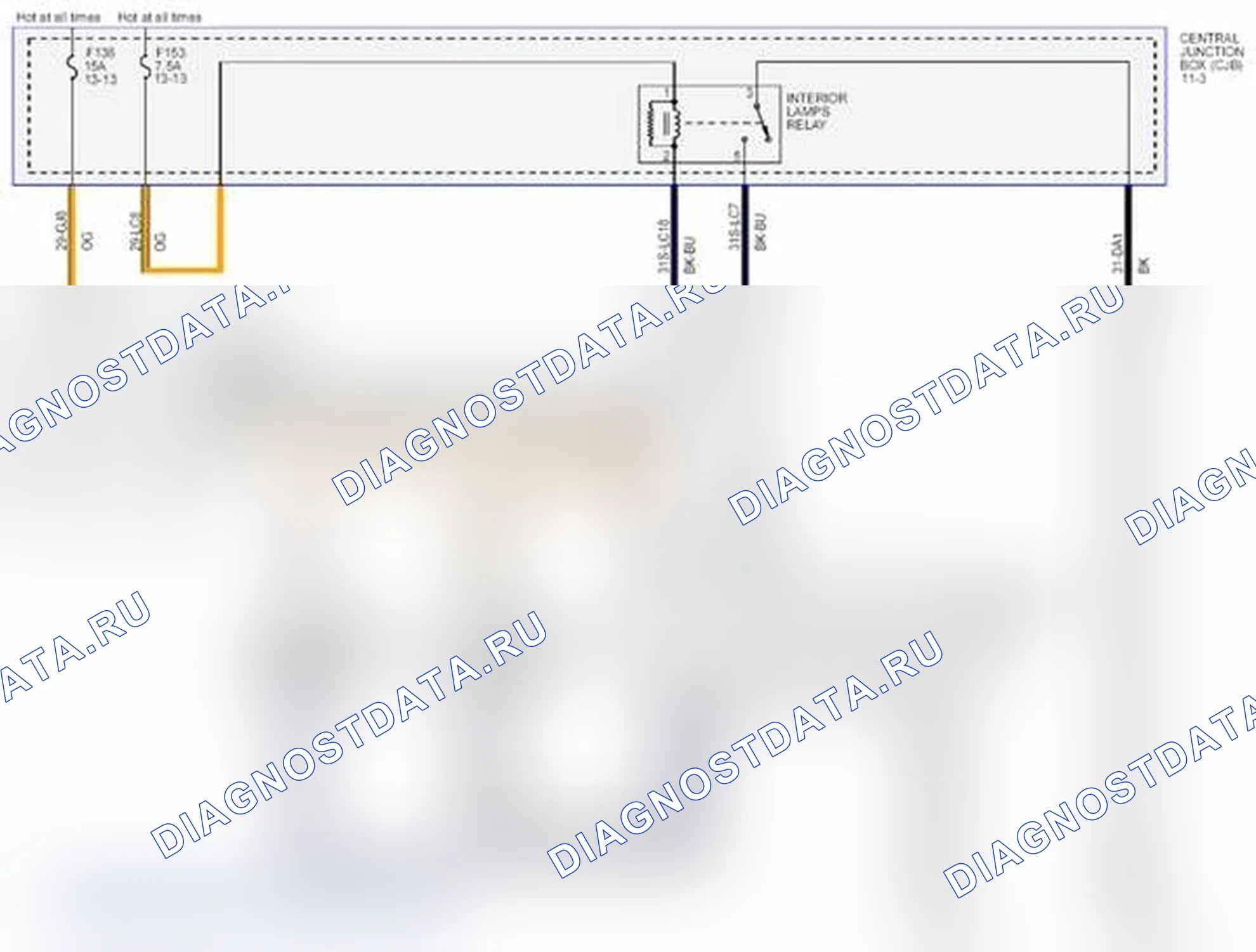 Рис. 344: Внутренние лампы. Ford Transit Connect I рестайлинг