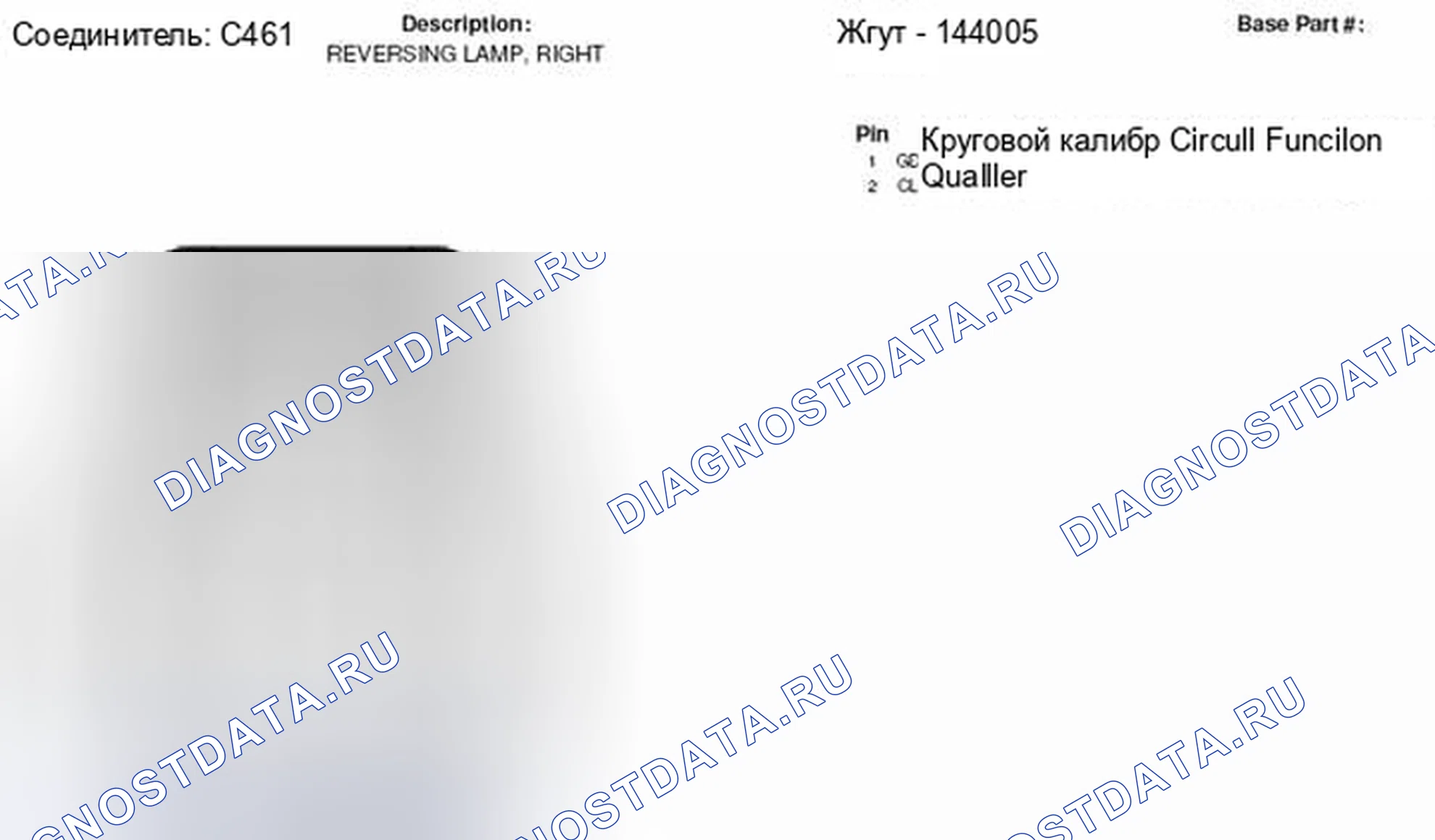 Рис. 134: Вид с торца разъема правой реверсивной лампы (C461). Hyundai Lafesta I рестайлинг
