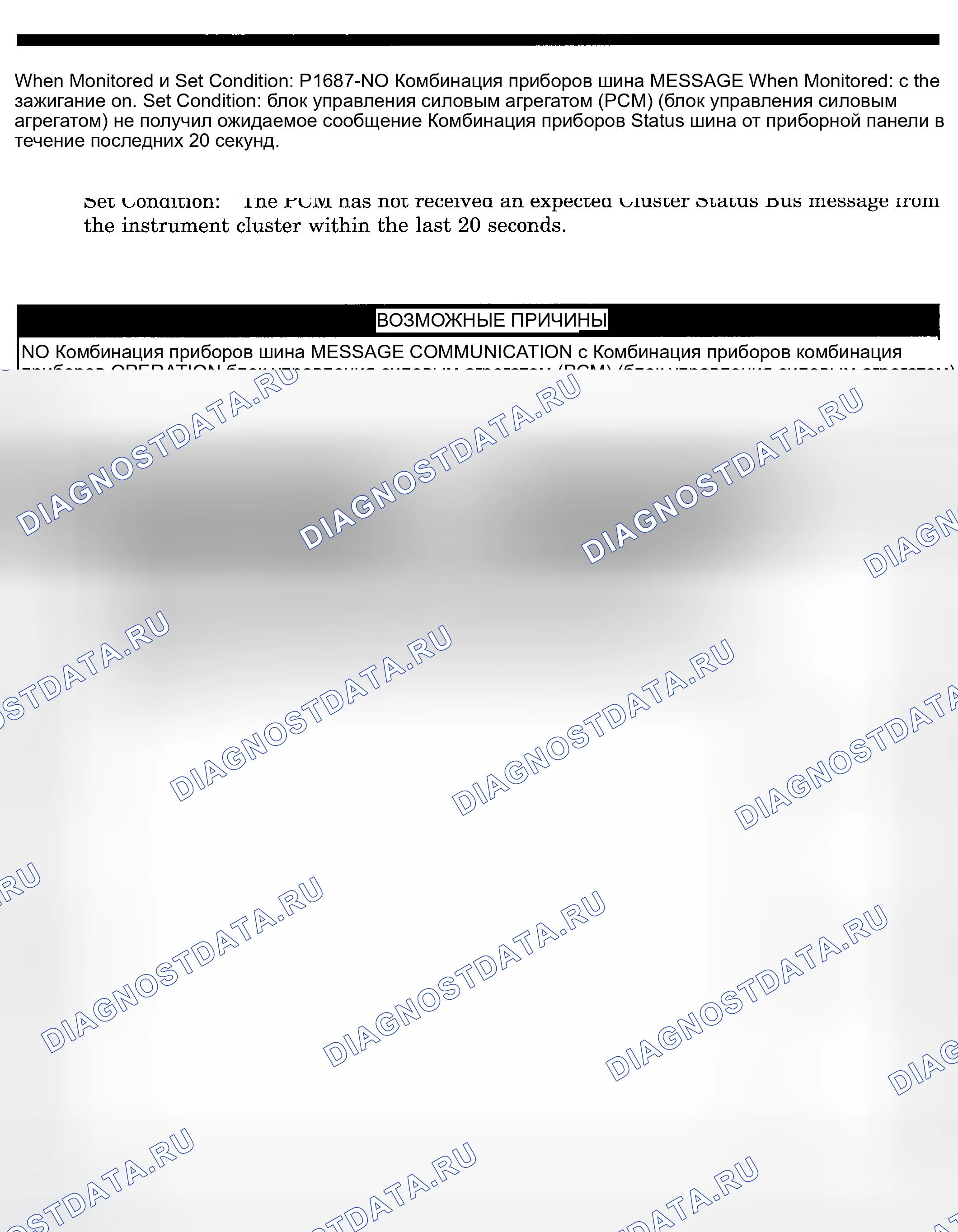 Рис. 283: расшифровка кода ошибки P1687: НЕТ СООБЩЕНИЯ ШИНЫ КЛАСТЕРА. Dodge Pickup R3500 