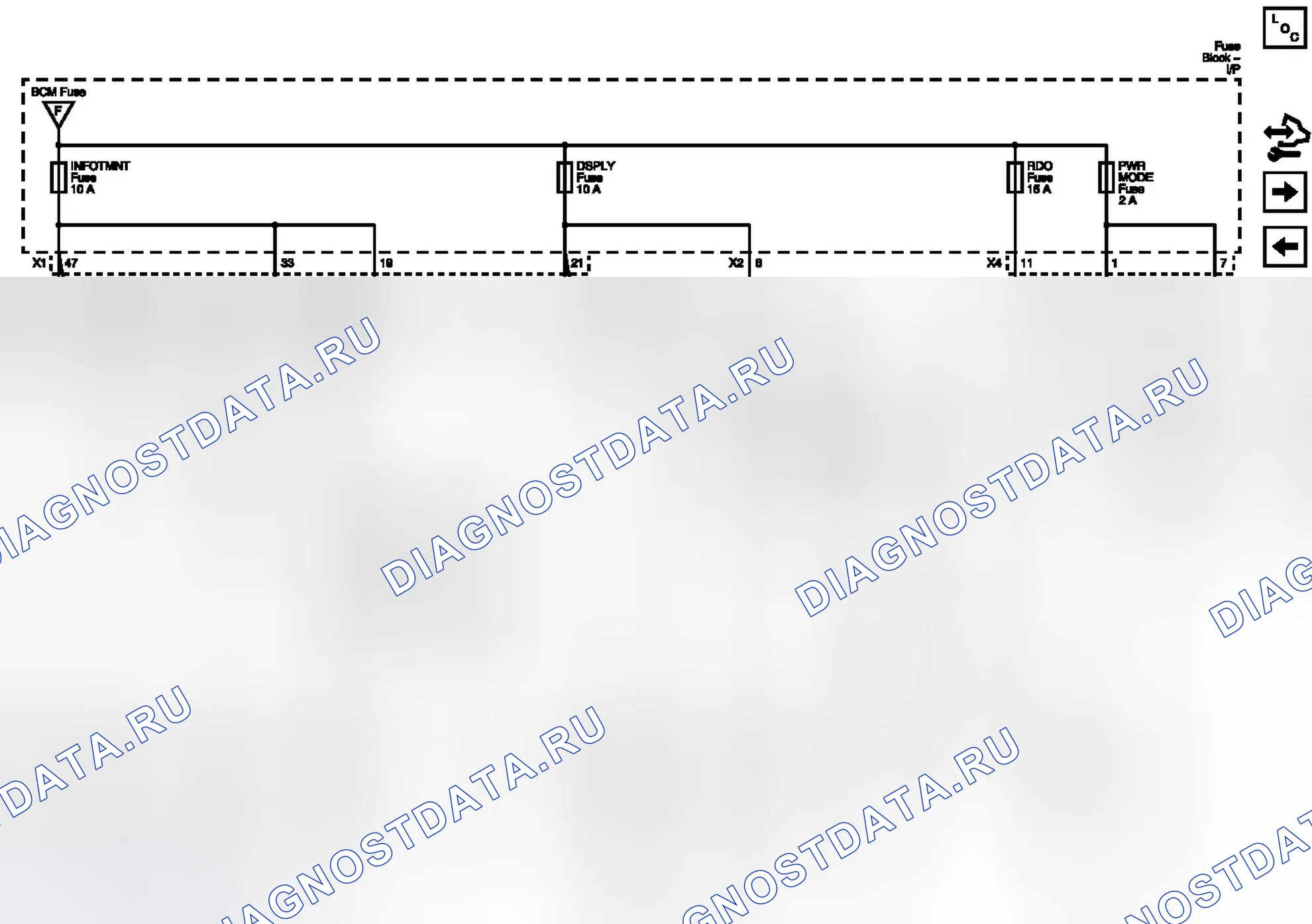 Рис. 41: Предохранители DSPLY, INFOTMNT, питание MODE и RDO. Buick Enclave I