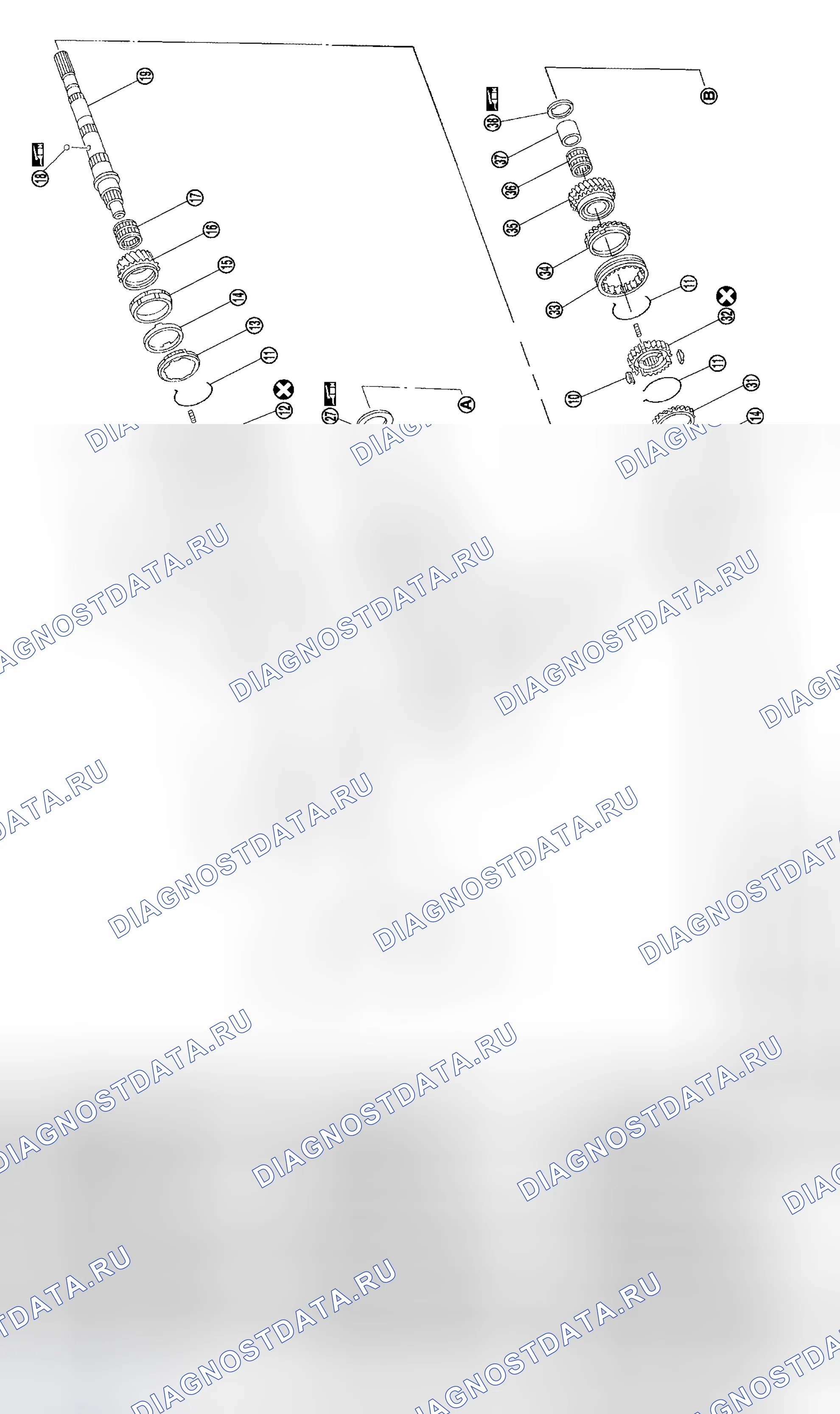 Рис. 54: КОМПОНЕНТЫ ЗУБЧАТОЙ ПЕРЕДАЧИ. Honda Odyssey I