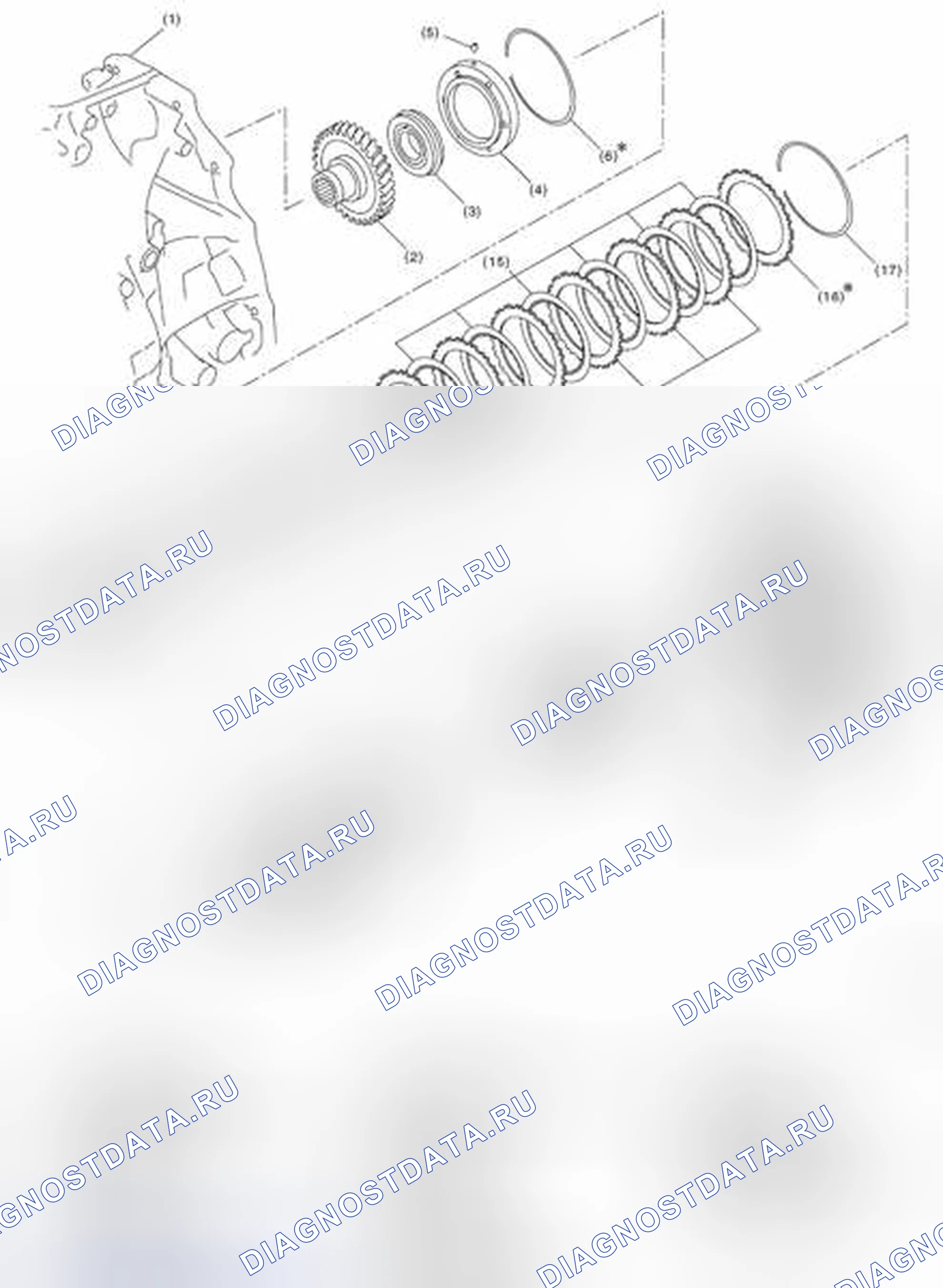 Рис. 882: ПЕРЕДНИЙ УЗЕЛ СЦЕПЛЕНИЯ И ВЕДОМАЯ ШЕСТЕРНЯ РЕДУКТОРА. Subaru Forester SJ
