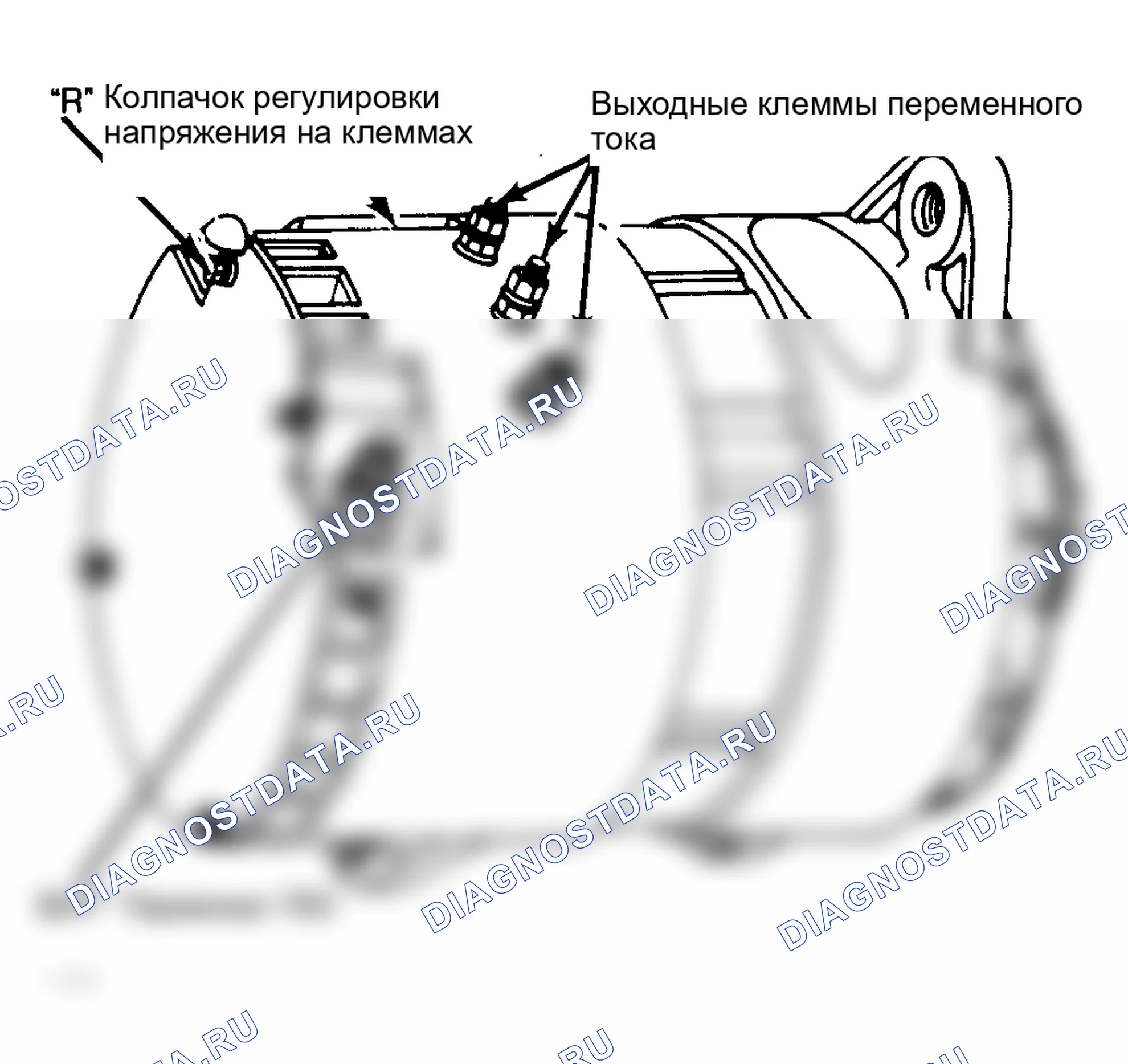 Рис. 9: Определение местоположения выводов Delcotron Только для 27SI генератора переменного тока большой мощности.. AMC Eagle I