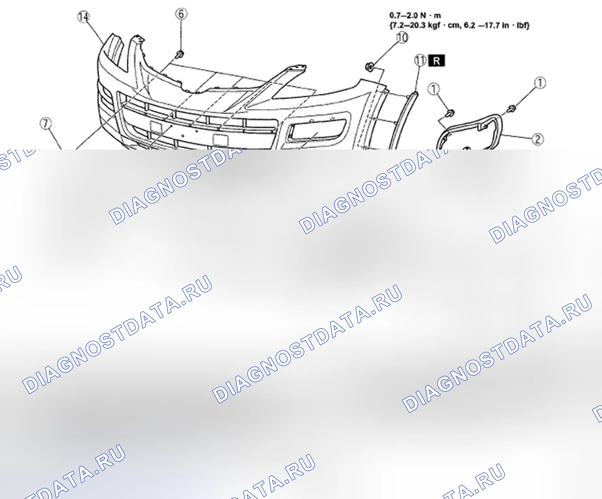 Рис. 43: РАЗБОРКА / СБОРКА ПЕРЕДНЕГО БАМПЕРА. Mazda CX-9 I