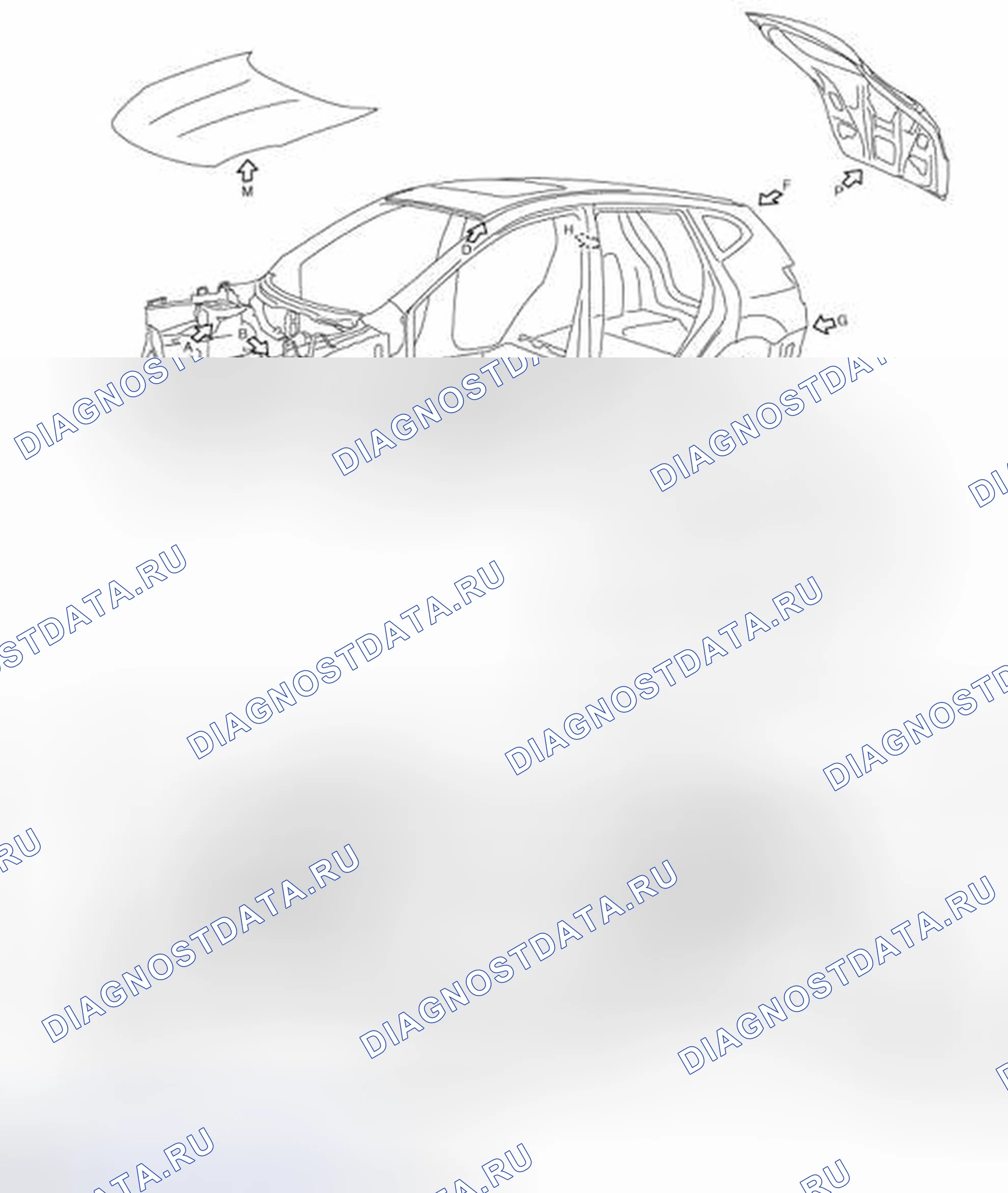 Рис. 170: Описание внешней и внутренней отделки кузова. Nissan Rogue I рестайлинг