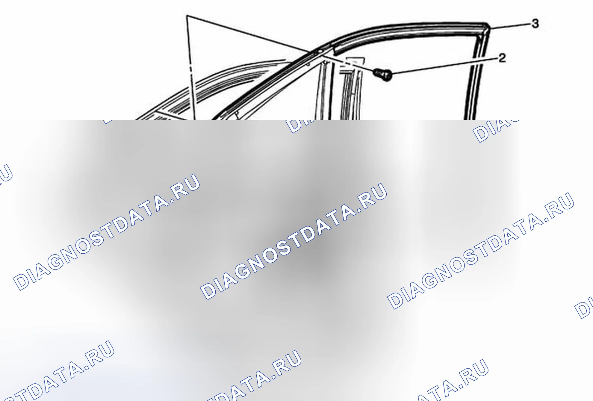 Рис. 22: Замена погодной полосы заднего бокового окна двери. Cadillac ATS I