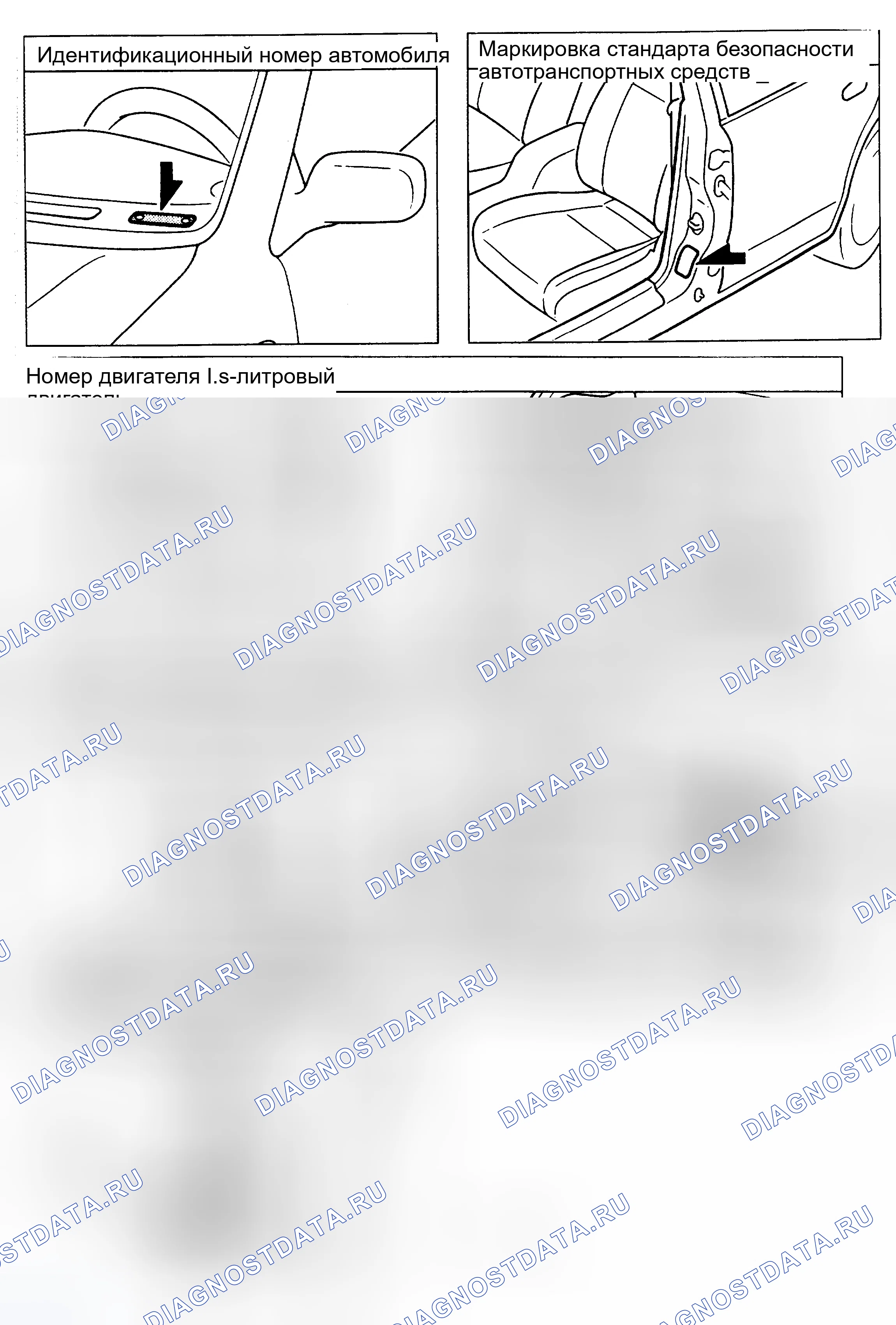 Рис. 7: РАСПОЛОЖЕНИЕ ИДЕНТИФИКАЦИОННЫХ МЕТОК. Mazda Eunos 800 I