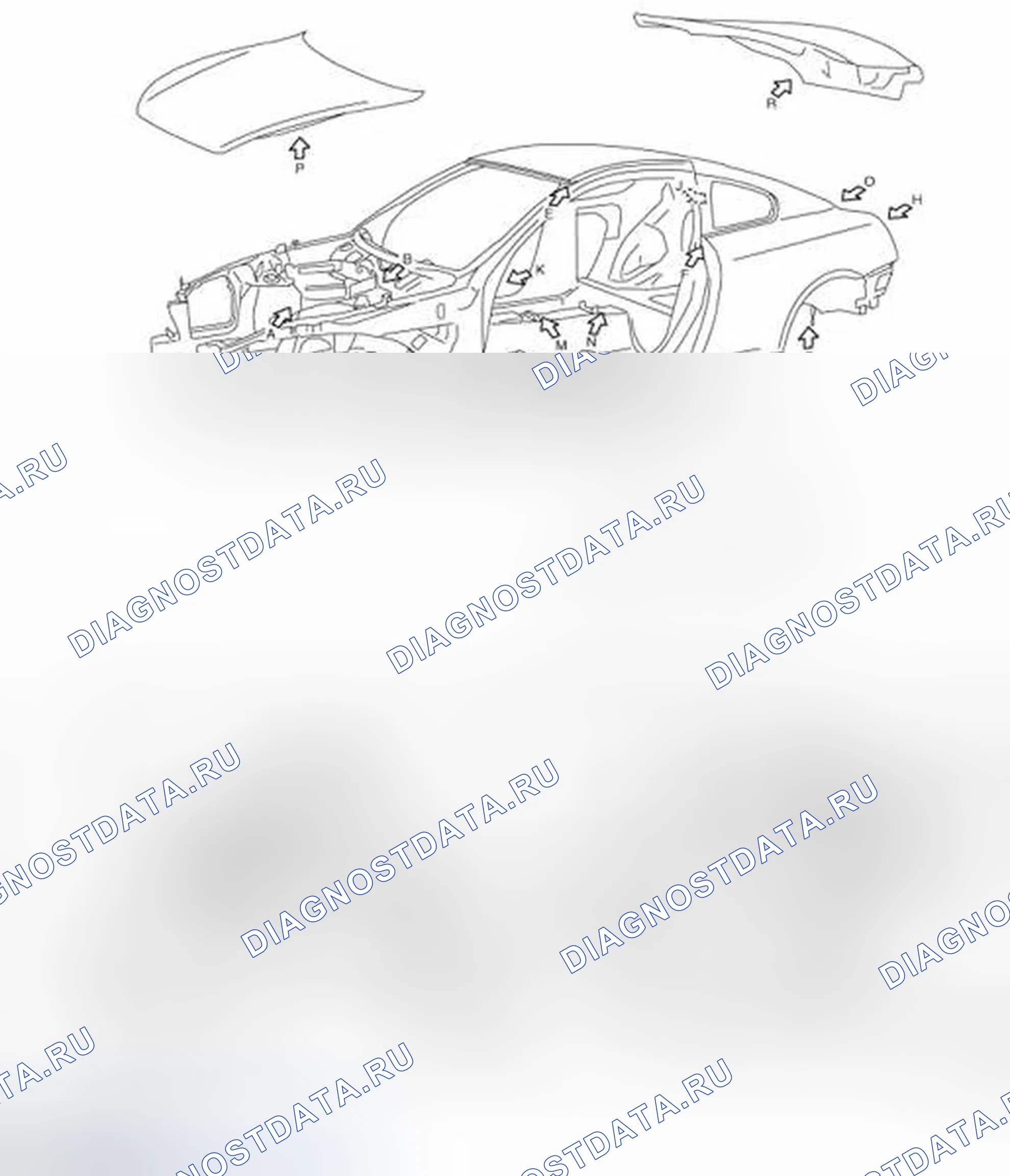 Рис. 555: ОПИСАНИЕ внешней и внутренней отделки кузова. Infiniti G37 IV рестайлинг