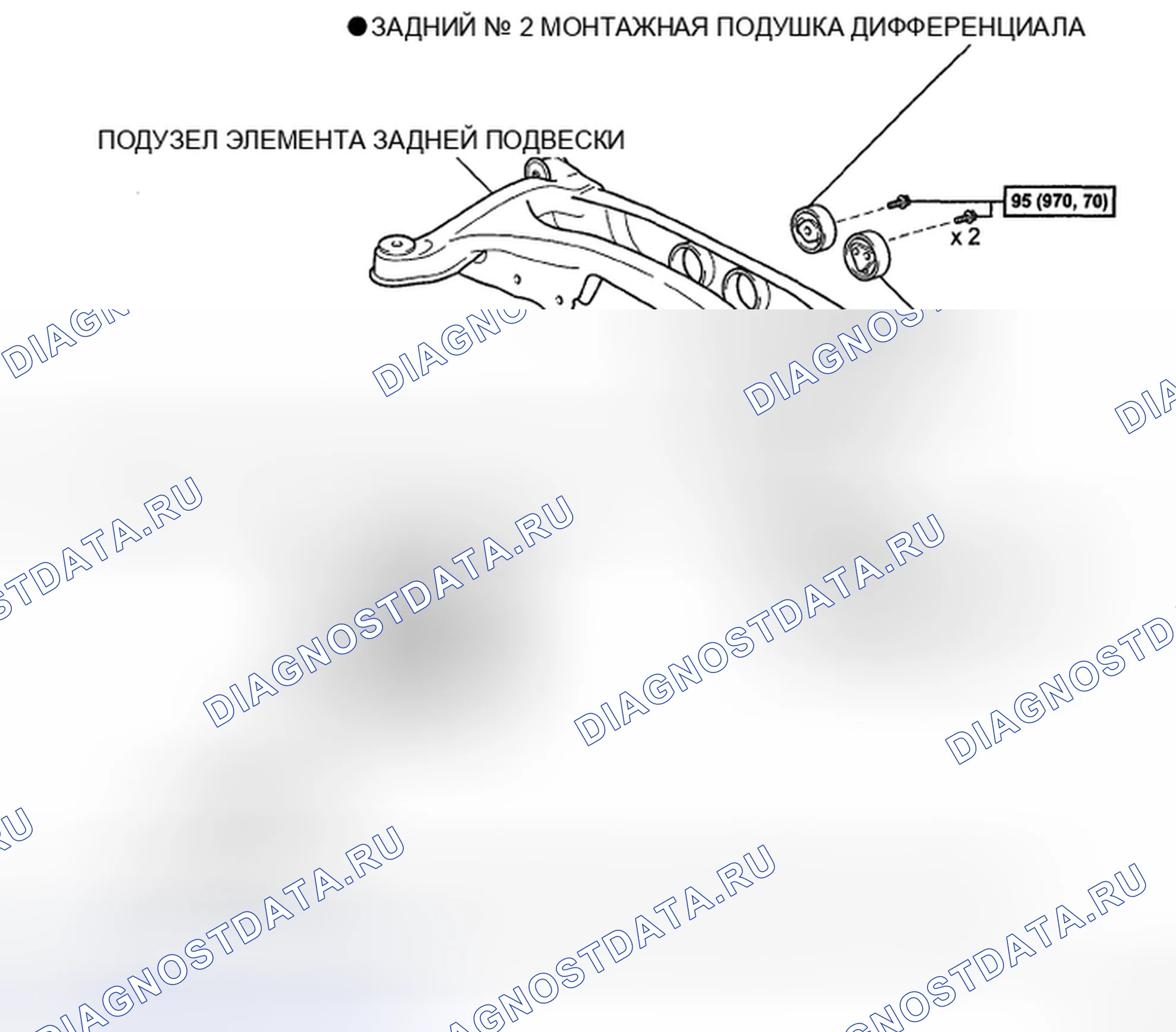 Рис. 128: Идентификация компонентов для замены подушки крепления дифференциала со спецификацией крутящего момента (6 из 6). Toyota Highlander II
