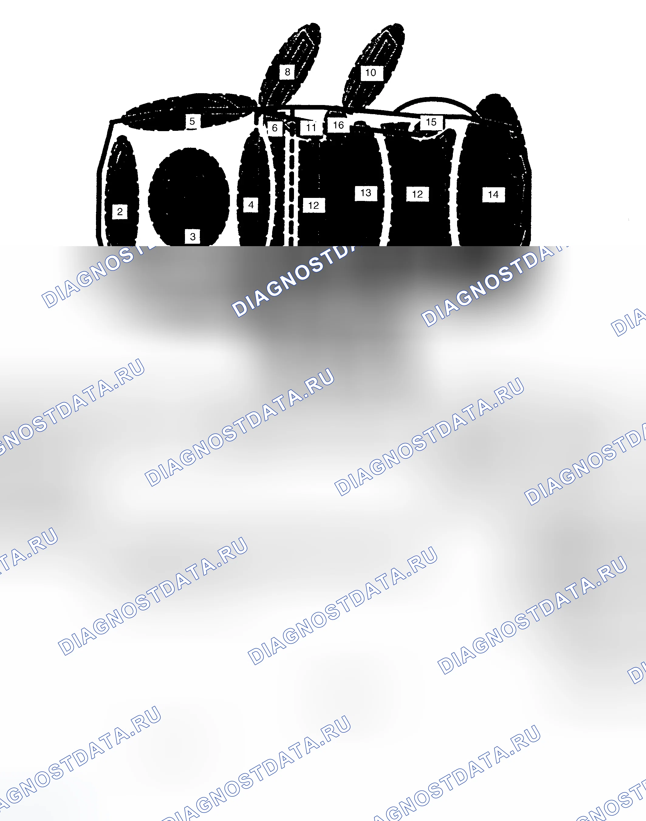 Рис. 2: точки массы и местоположения (2001 и предыдущие модельные годы). Dodge Dakota III