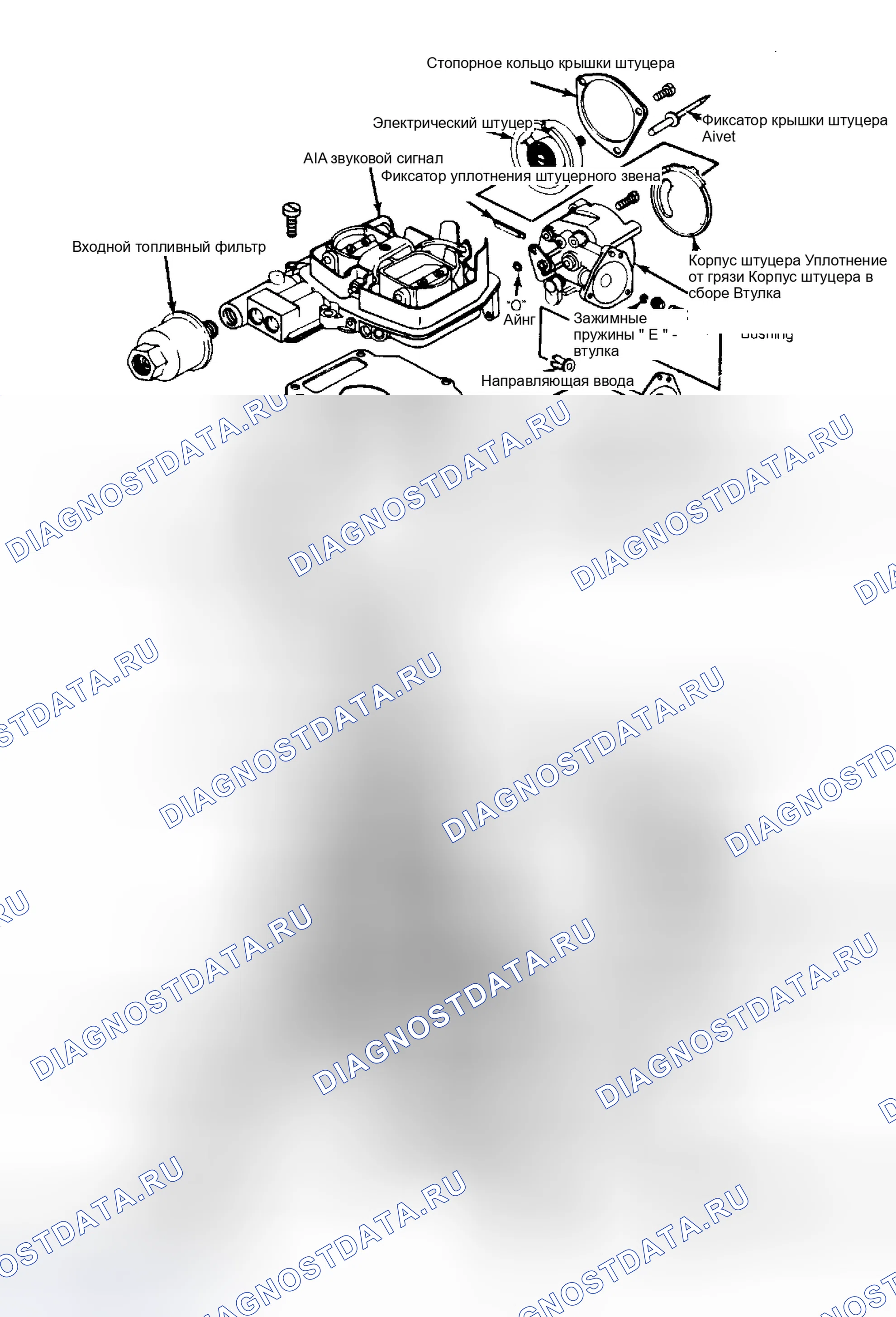 Рис. 2: Покомпонентный вид 2-баррельного карбюратора модели 740. Ford Escort III