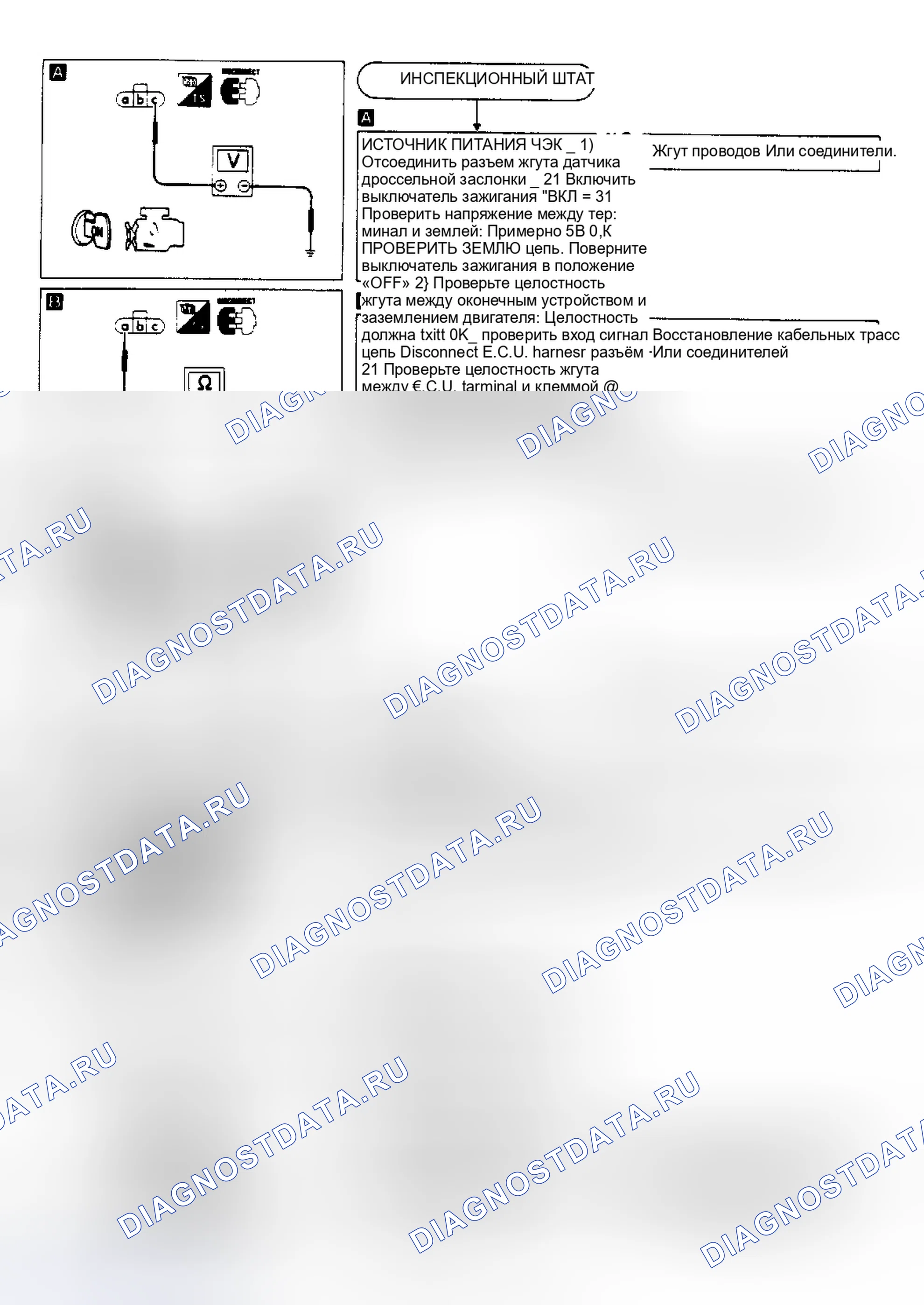 Рис. 22: КОД 43: ДАТЧИК ПОЛОЖЕНИЯ ДРОССЕЛЬНОЙ ЗАСЛОНКИ. Nissan Pathfinder I