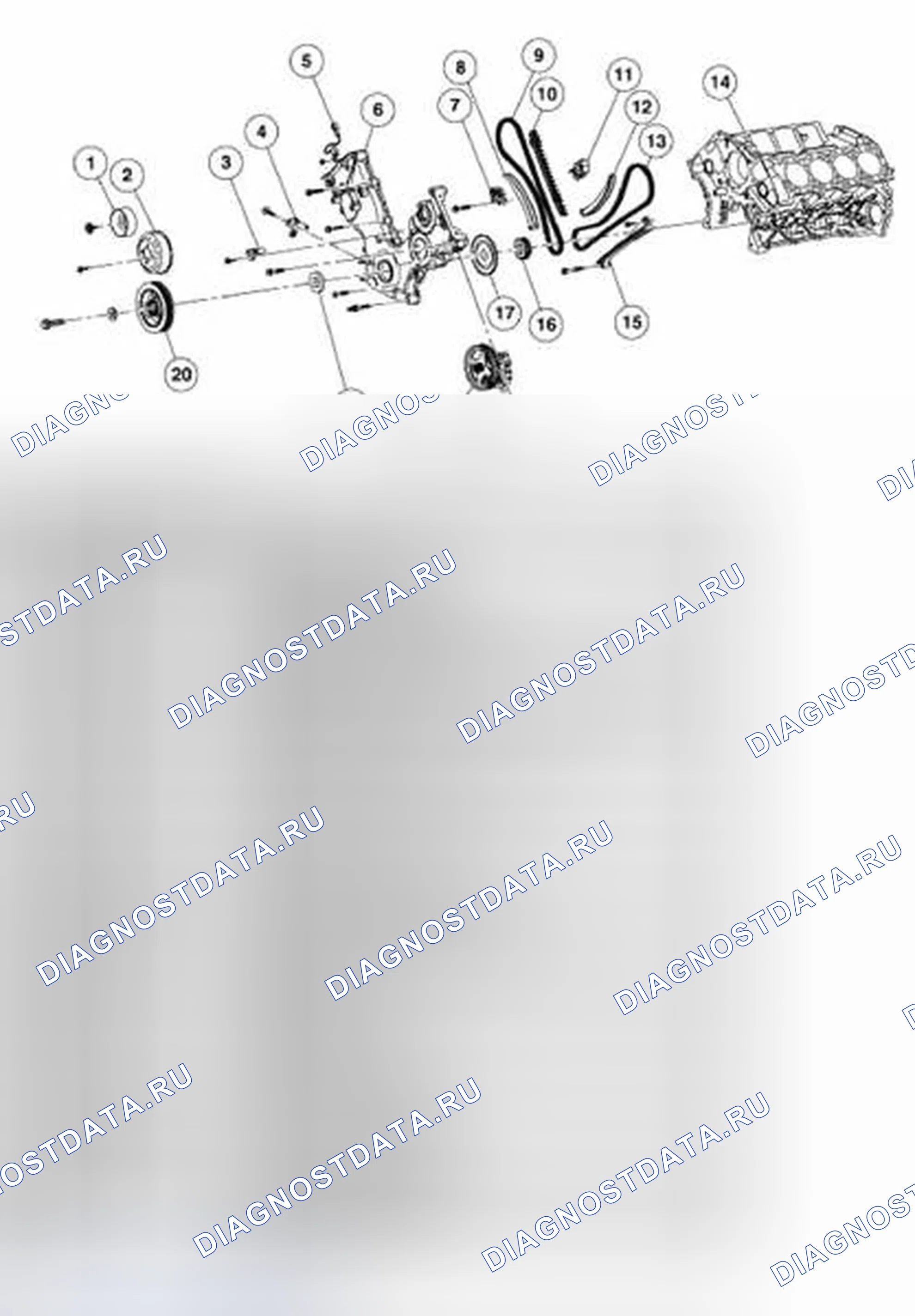 Рис. 502: Двигатель 5,4l - передняя часть. Ford Expedition II