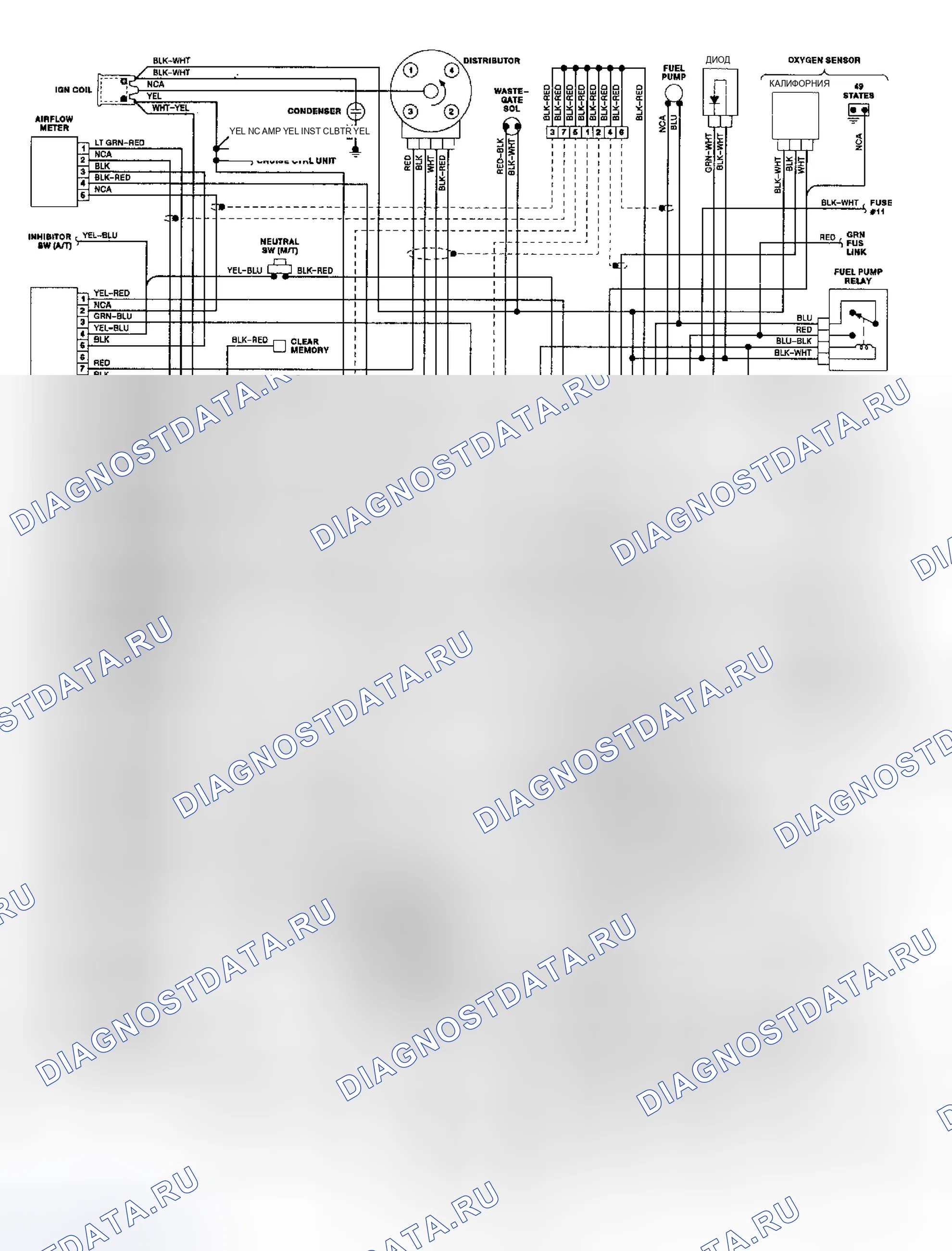 Рис. 2: электросхема седана Subaru 1.8L, универсала, турингового универсала и 3-дверь купе MPFI. Subaru XT I