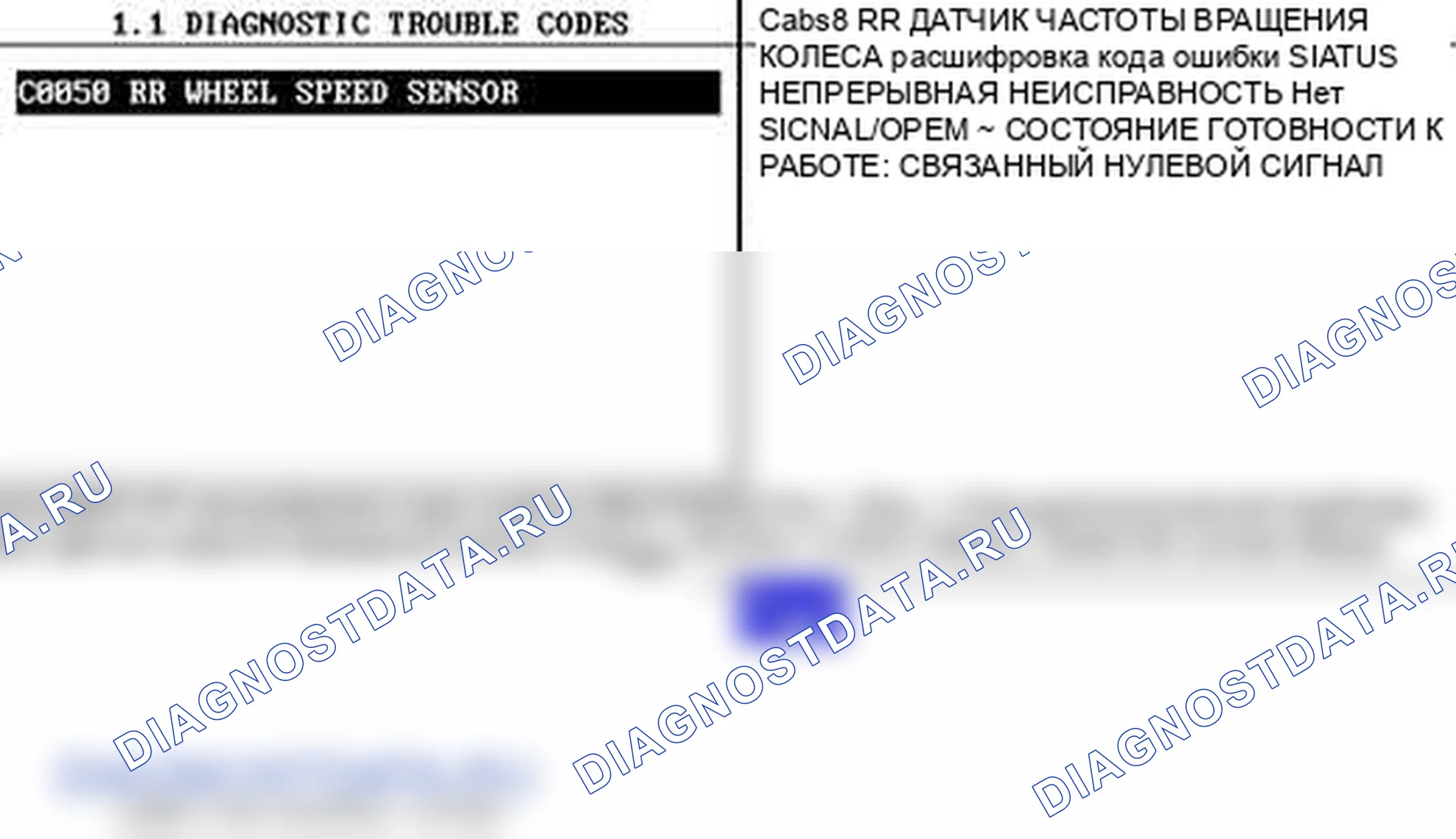 C0050: неисправность цепи датчика скорости колеса RR. Kia Sorento BL
