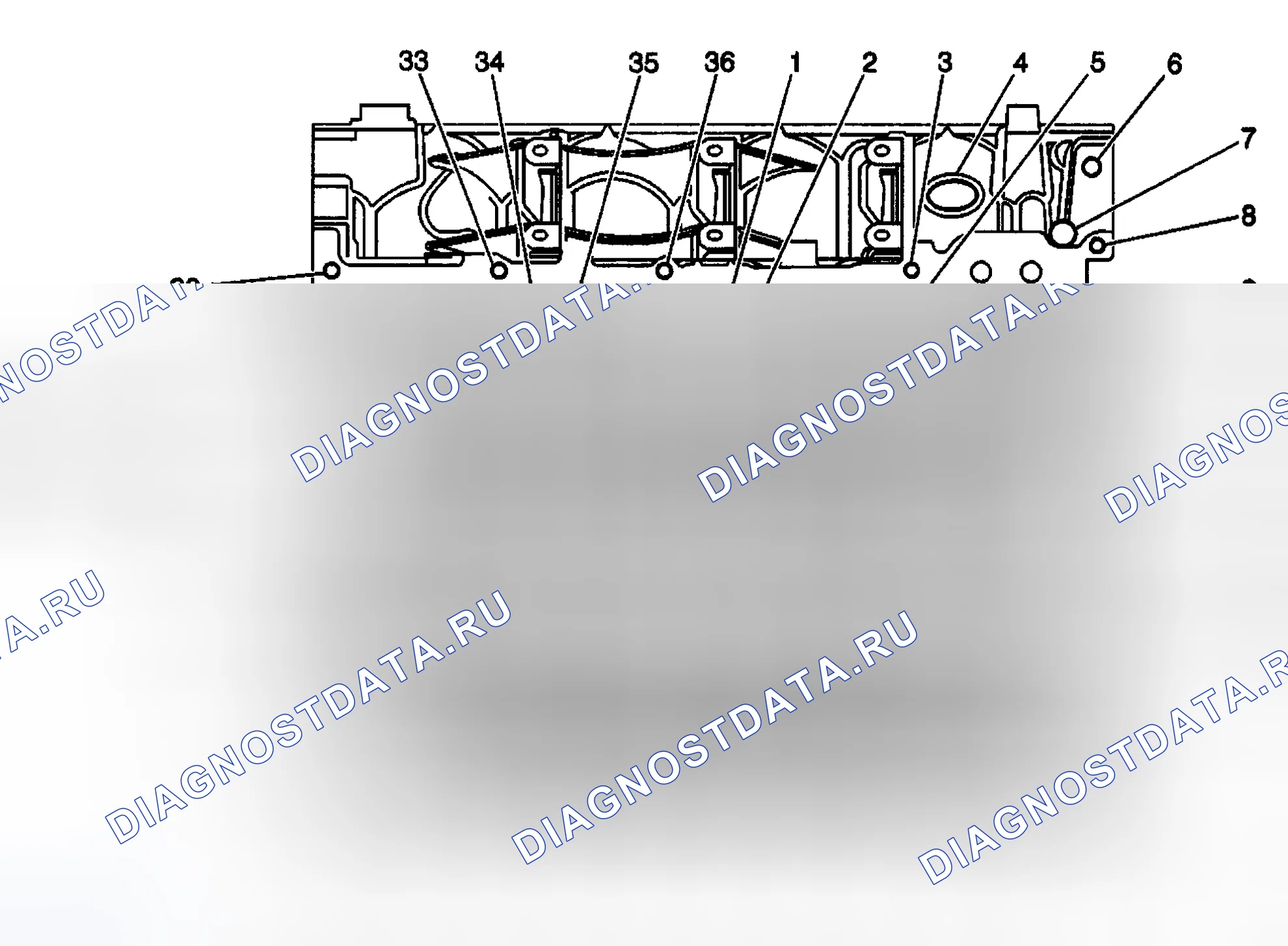 Рис. 63: Блок цилиндров - вид снизу. GMC Cab & Chassis Sierra 3500 GMT800 early