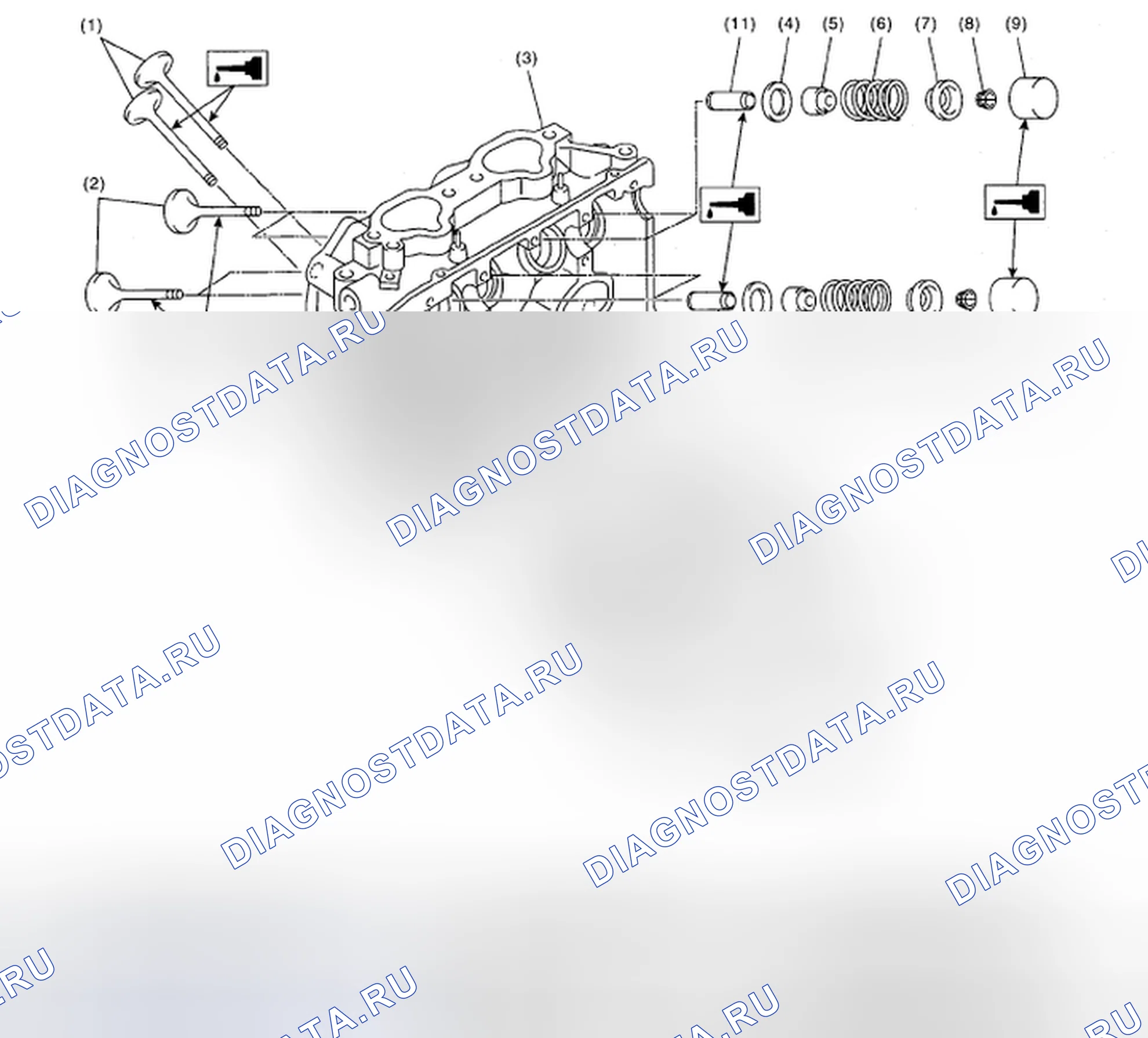 Рис. 136: Разнесенный вид компонентов головки цилиндров. Subaru Impreza WRX GD/GG рестайлинг 2