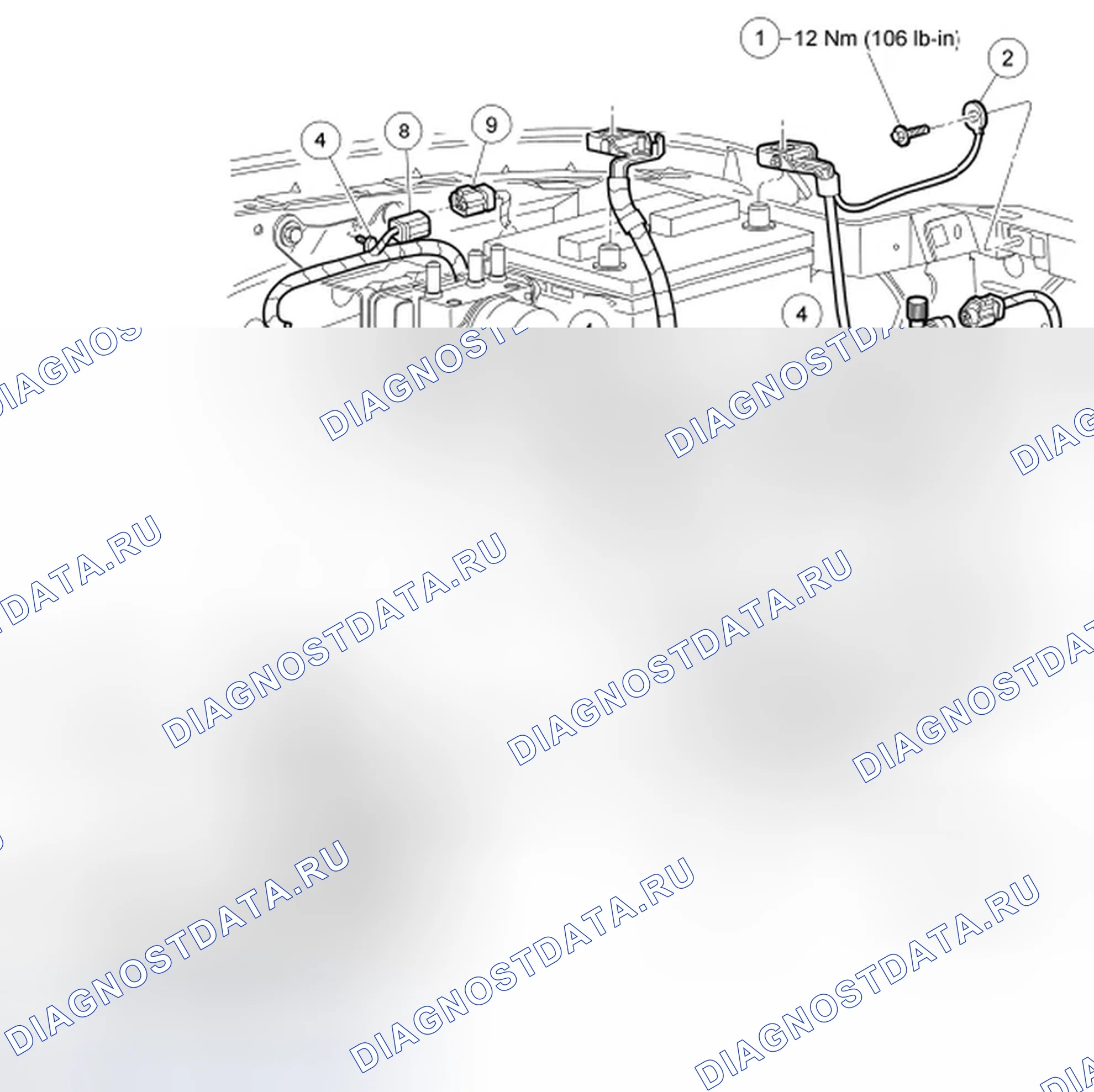 Рис. 22: Подключение кабеля аккумуляторной батареи Lh. Ford Ranger II рестайлинг