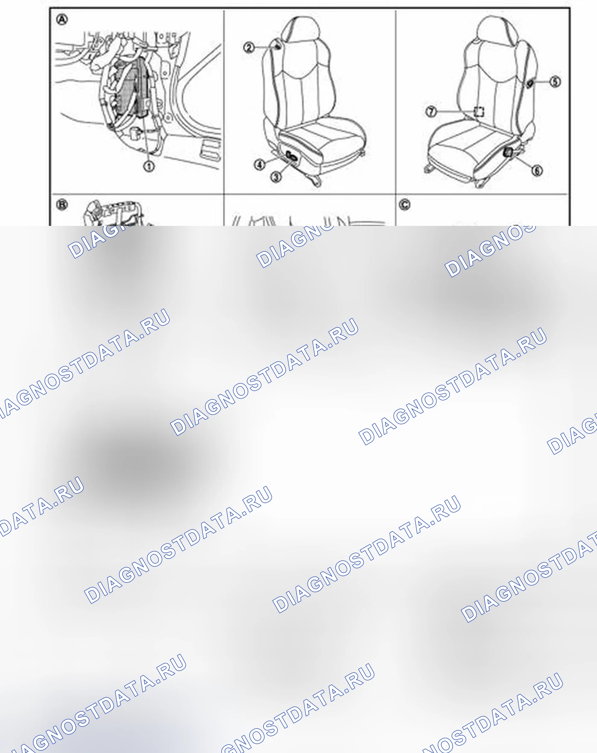 Рис. 544: ФУНКЦИЯ СИЛОВОГО СИДЕНЬЯ: Расположение компонентов. Infiniti G37 IV рестайлинг