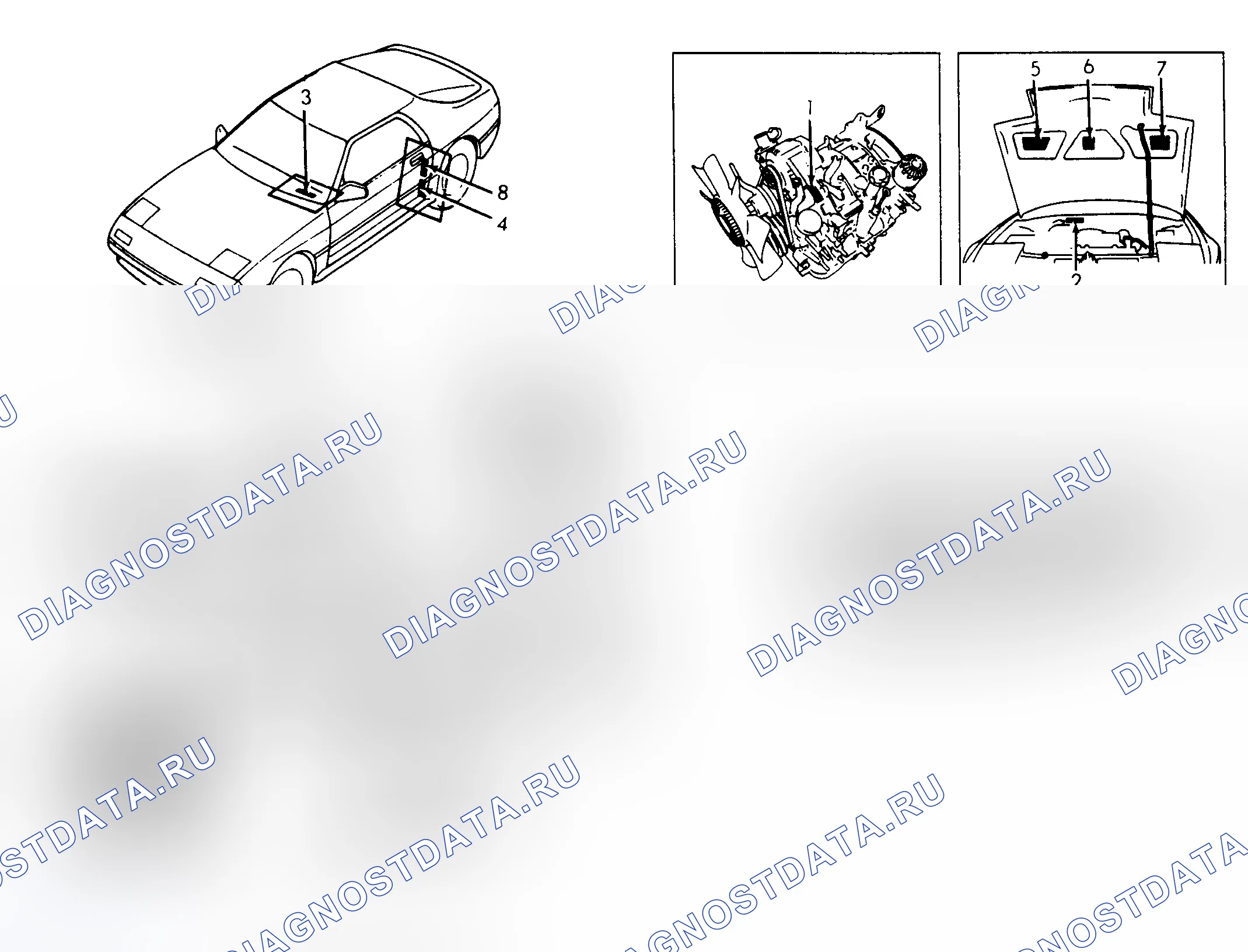 Рис. 10: РАСПОЛОЖЕНИЕ ИНФОРМАЦИОННЫХ МЕТОК. Mazda RX-7 FC