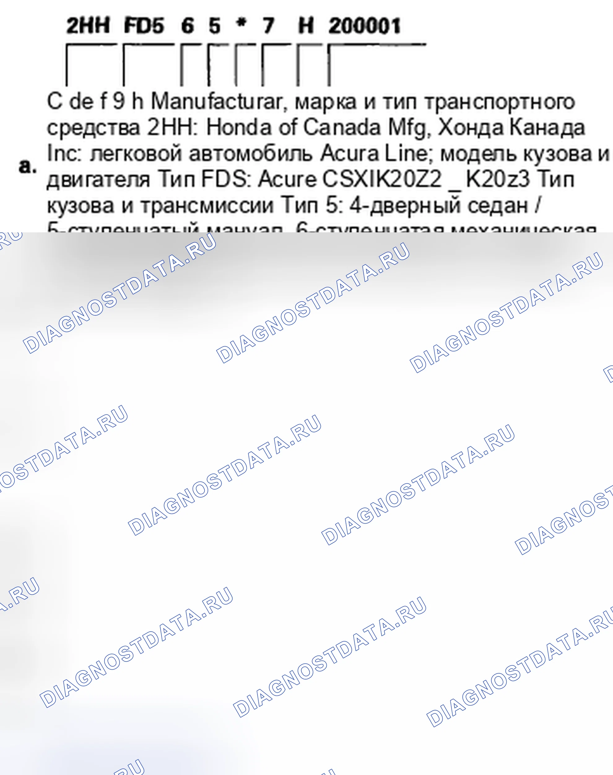 Рис. 19: Идентификационный номер транспортного средства - модель ' 07 (1 из 2). Acura CSX I