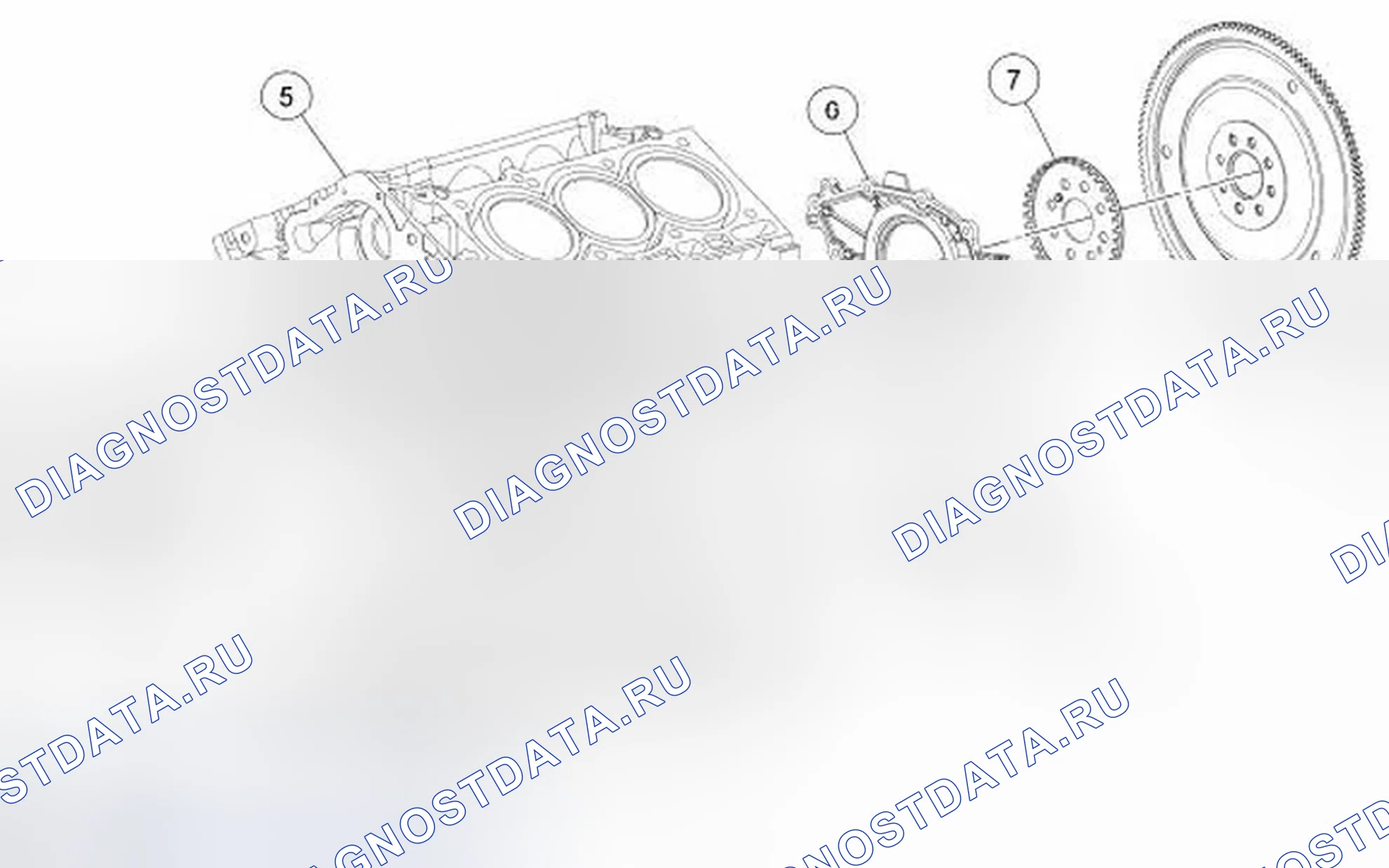 Рис. 667: Нижний блок двигателя (вид 1). Ford Taurus VI