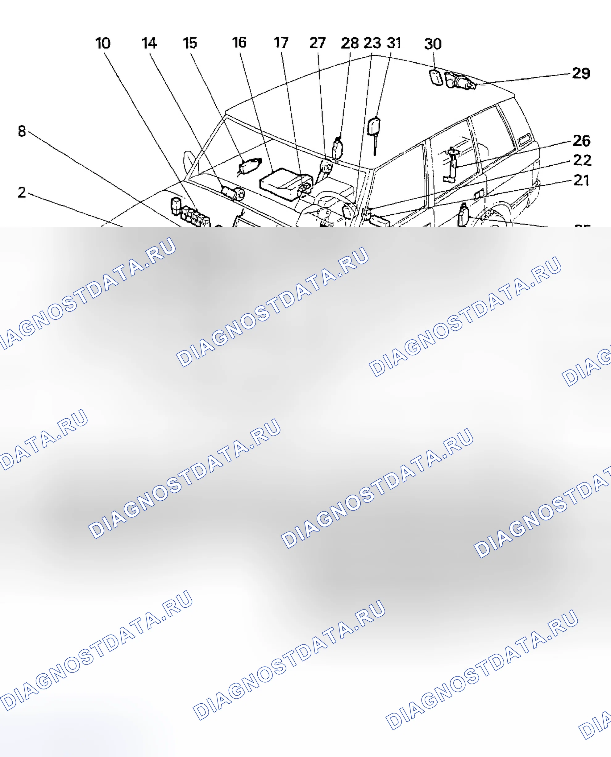 Рис. 14: РАСПОЛОЖЕНИЕ КОМПОНЕНТОВ. Land Rover Range Rover I