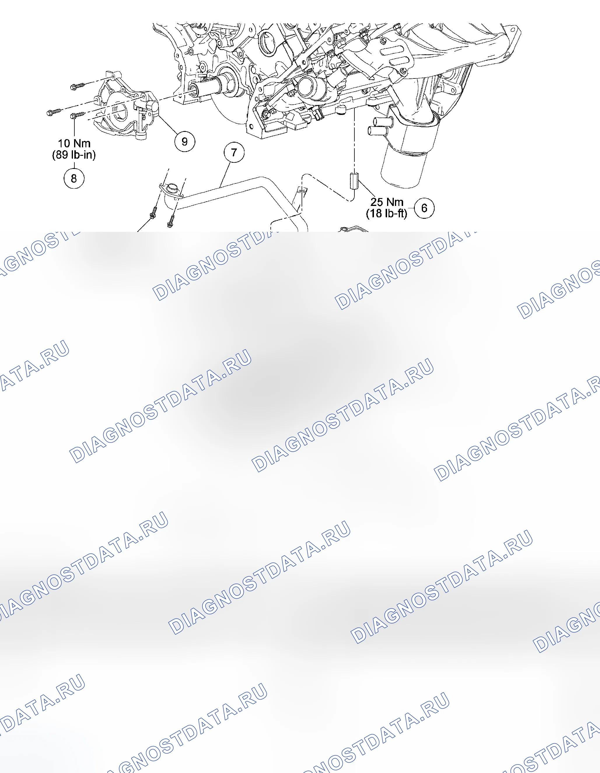 Рис. 381: Компоненты смазки двигателя - разнесенный вид. Ford Cab & Chassis F350 Super Duty 