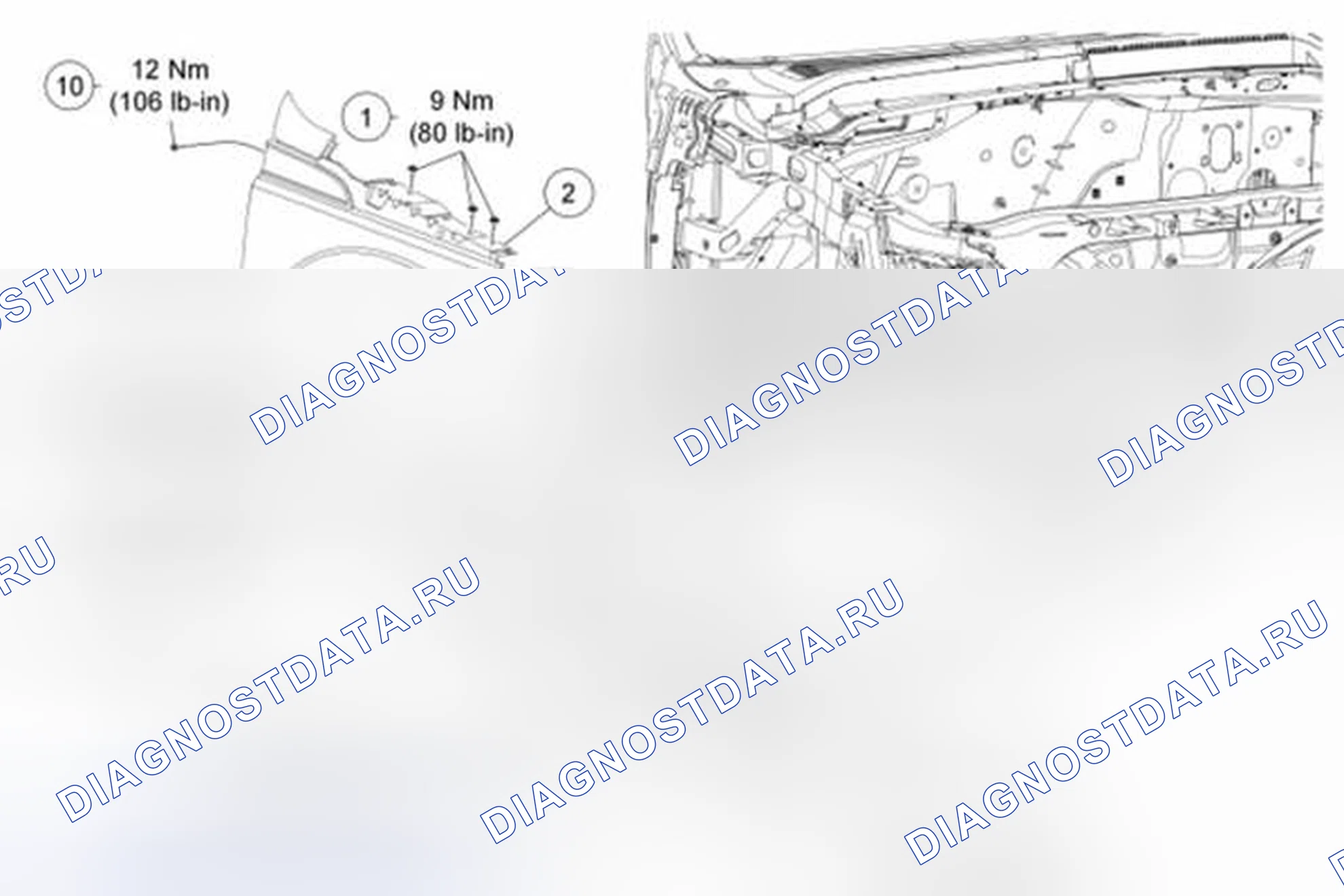 Рис. 4: Передние торцевые панели кузова - разнесенный вид. Ford Pickup F250 Super Duty II