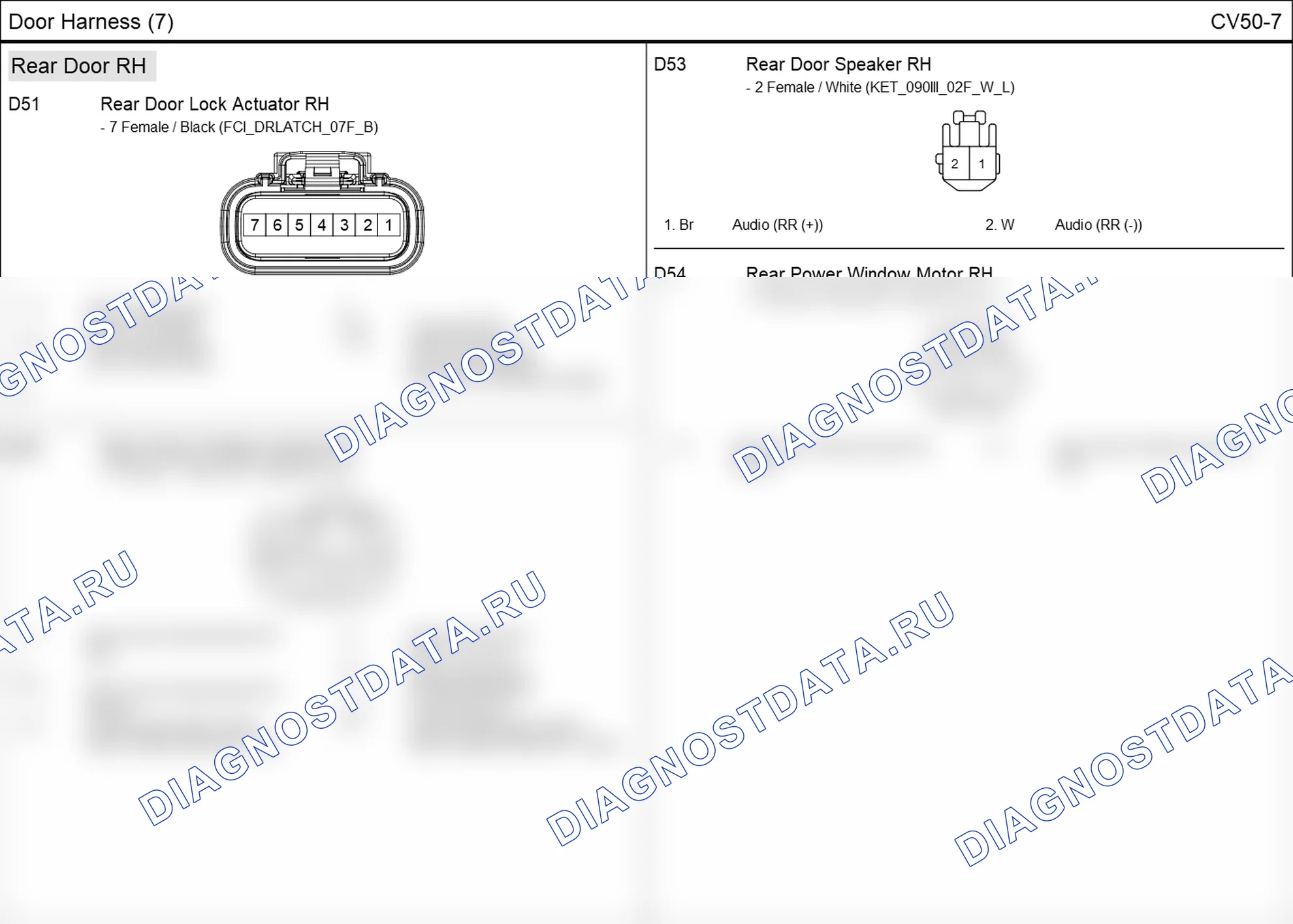 Распиновка разъёма CV50-7 — дверного жгута. Hyundai Elantra V рестайлинг