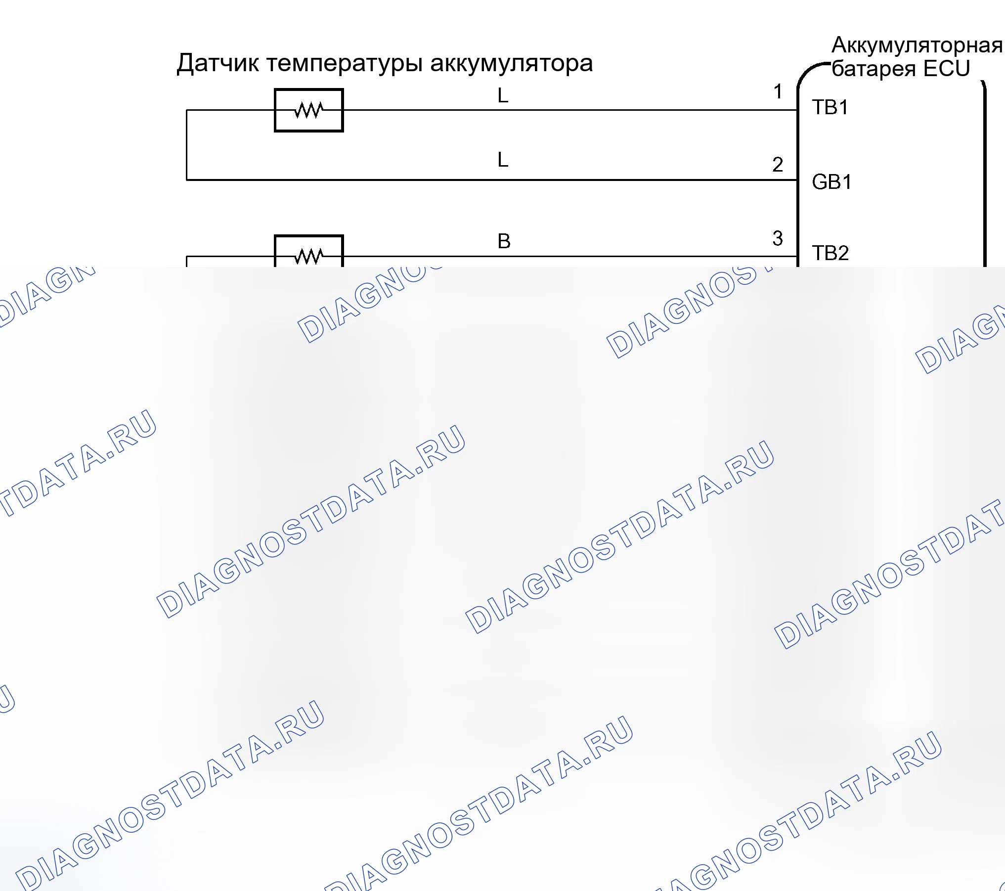 Рис. 33: Схема подключения цепи датчика температуры аккумулятора. Toyota Prius I рестайлинг