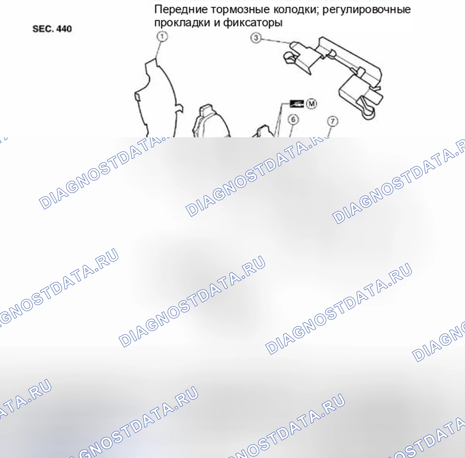 Рис. 47: Передняя тормозная колодка: разнесенный вид. Suzuki Equator I