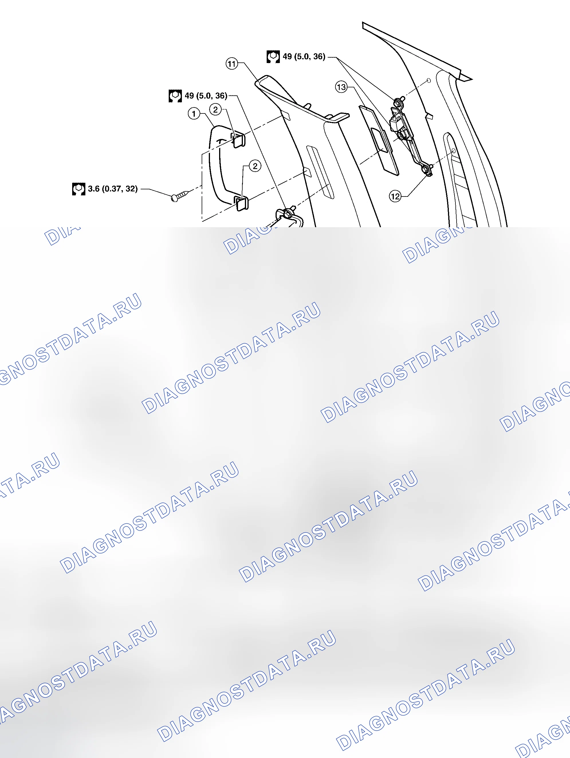 Рис. 9: Снятие и установка переднего ремня безопасности. Infiniti QX56 I