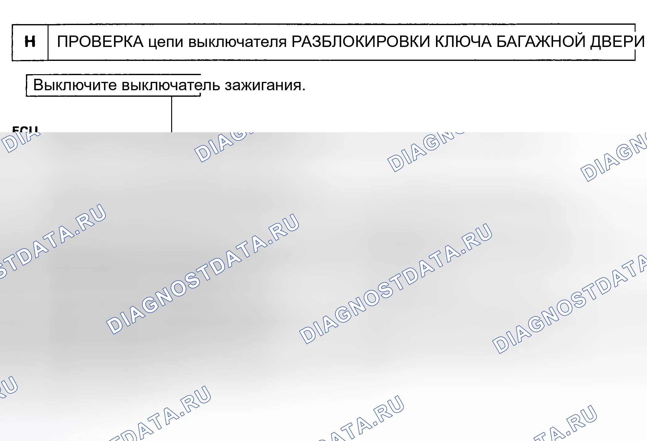 Рис. 12: ТЕСТ H: ПРОВЕРКА ЦЕПИ ВЫКЛЮЧАТЕЛЯ РАЗБЛОКИРОВКИ КЛЮЧА ДВЕРИ БАГАЖНОЙ КАМЕРЫ. Lexus ES V20