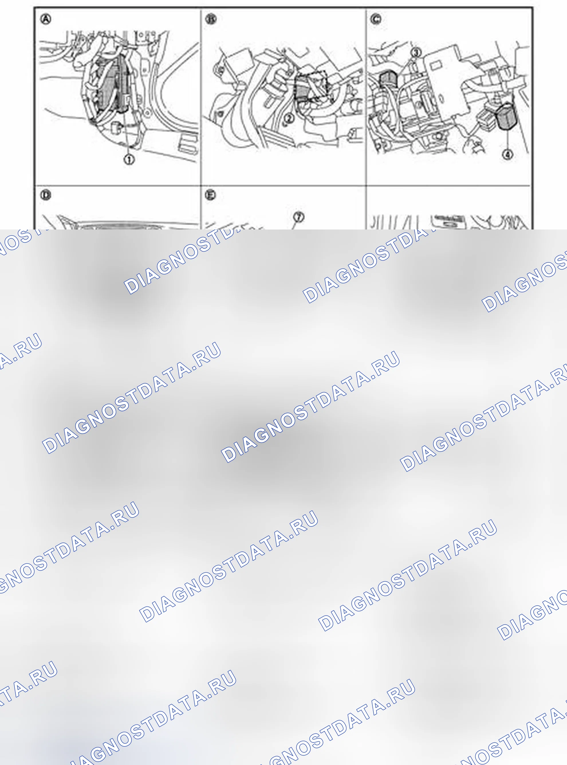 Рис. 27: ФУНКЦИЯ ПОМОЩИ ПРИ ВЫХОДЕ: РАСПОЛОЖЕНИЕ КОМПОНЕНТОВ. Infiniti FX50 II рестайлинг