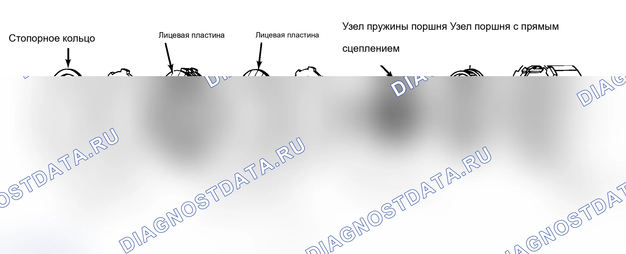 Рис. 17: Покомпонентный вид прямого сцепления в сборе. Chevrolet El Camino V