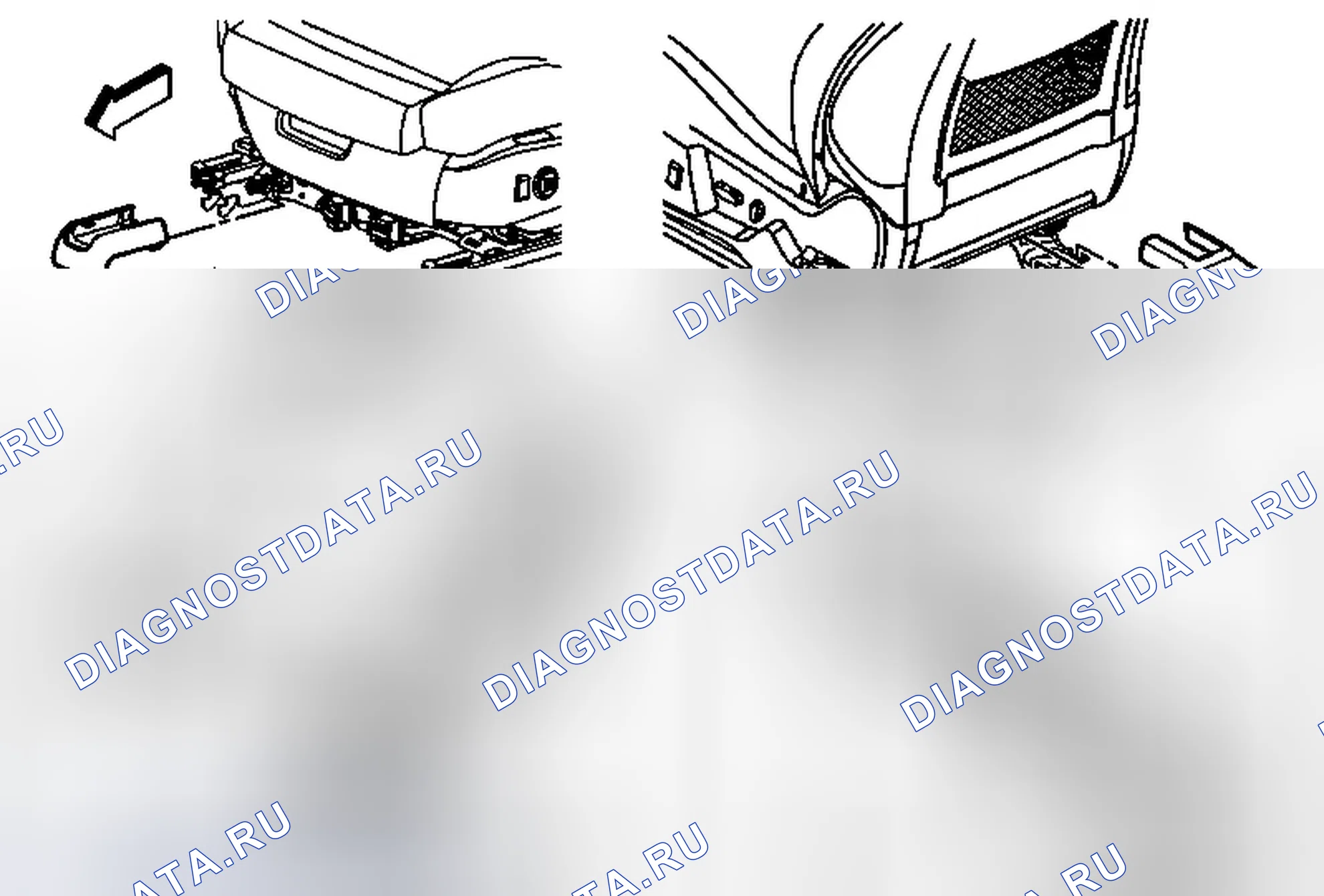 Рис. 9: Замена покрытия отделки трека доводчика передних сидений (AQ9). Cadillac CTS II