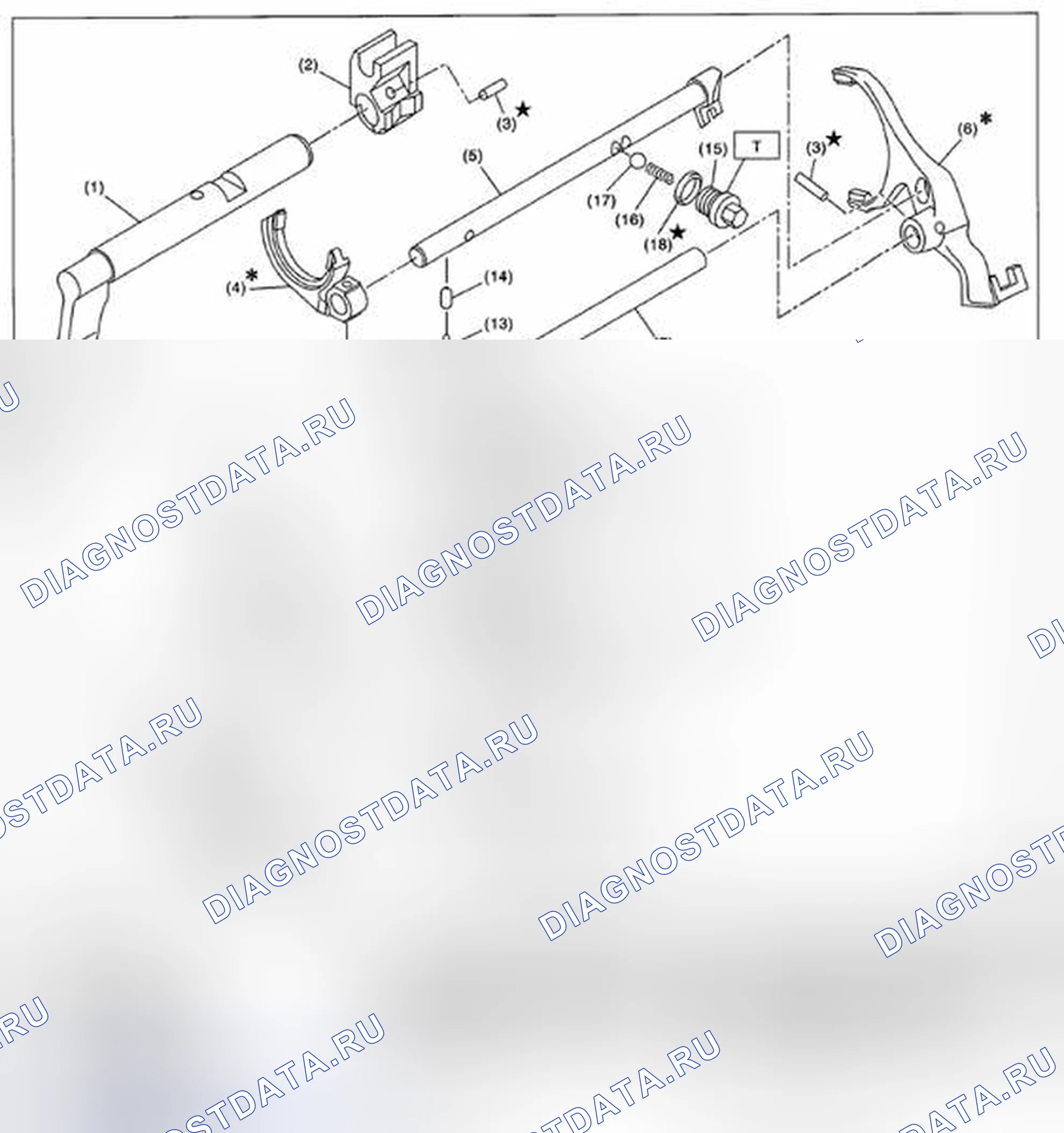 Рис. 4: ВИЛКА ПЕРЕКЛЮЧАТЕЛЯ ПЕРЕДАЧ И ШТОК ПЕРЕКЛЮЧАТЕЛЯ ПЕРЕДАЧ. Subaru Legacy BM/BR