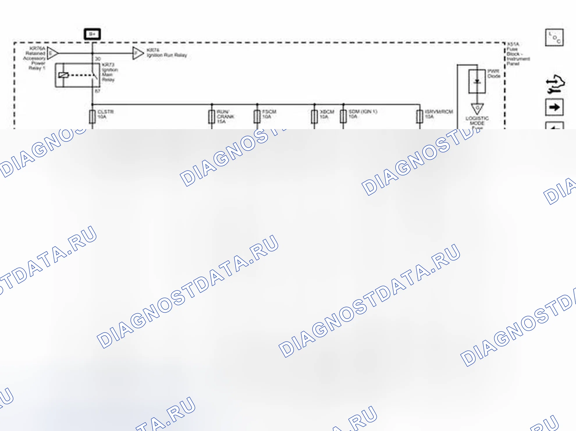 Рис. 55: Предохранители CLSTER, FSCM, ISRVM / RCM, RUN / CRANK, SDM (IGN 1) и XBCM. Chevrolet Captiva I рестайлинг 2