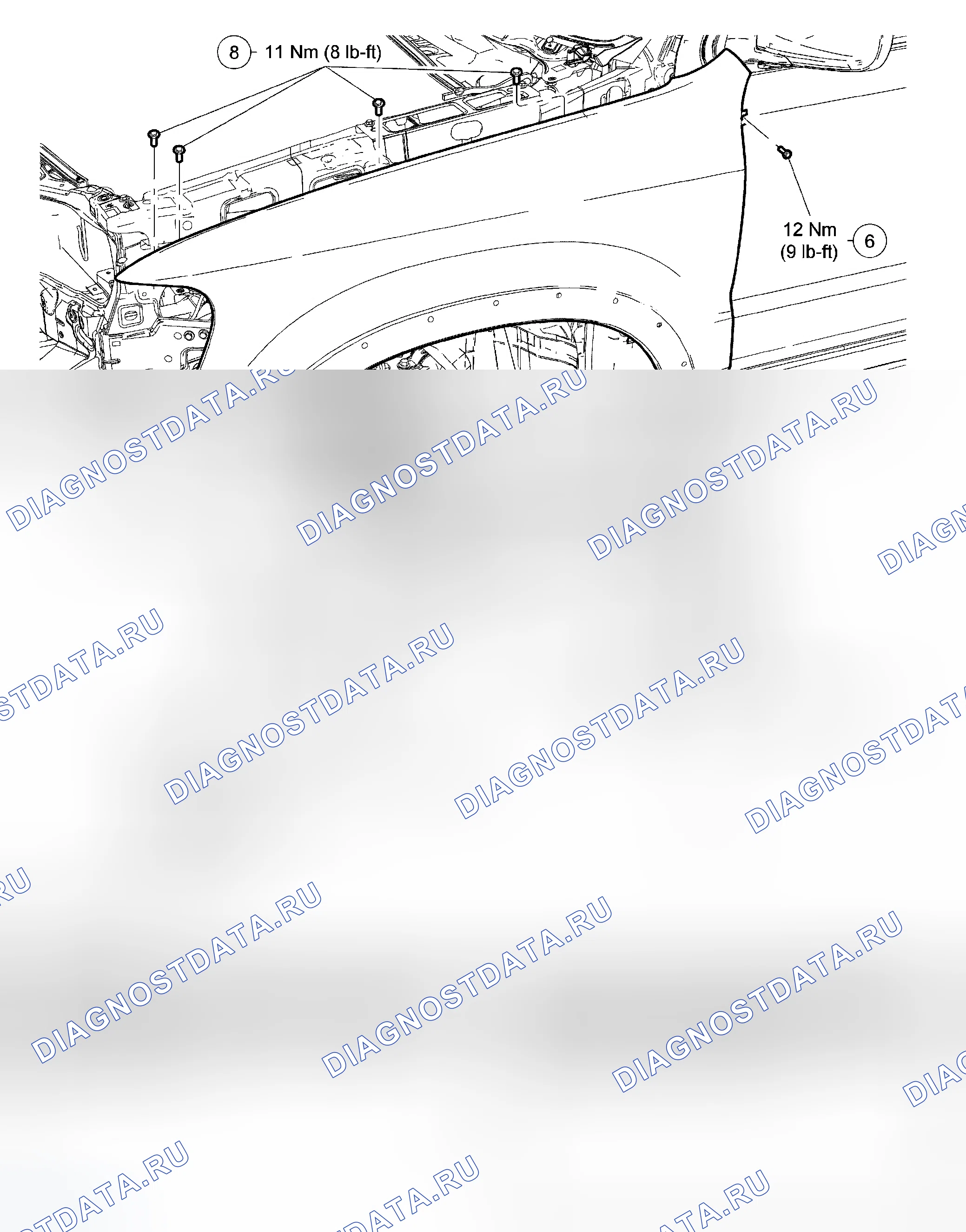 Рис. 5: Передние торцевые панели кузова - разнесенный вид. Ford Escape I рестайлинг