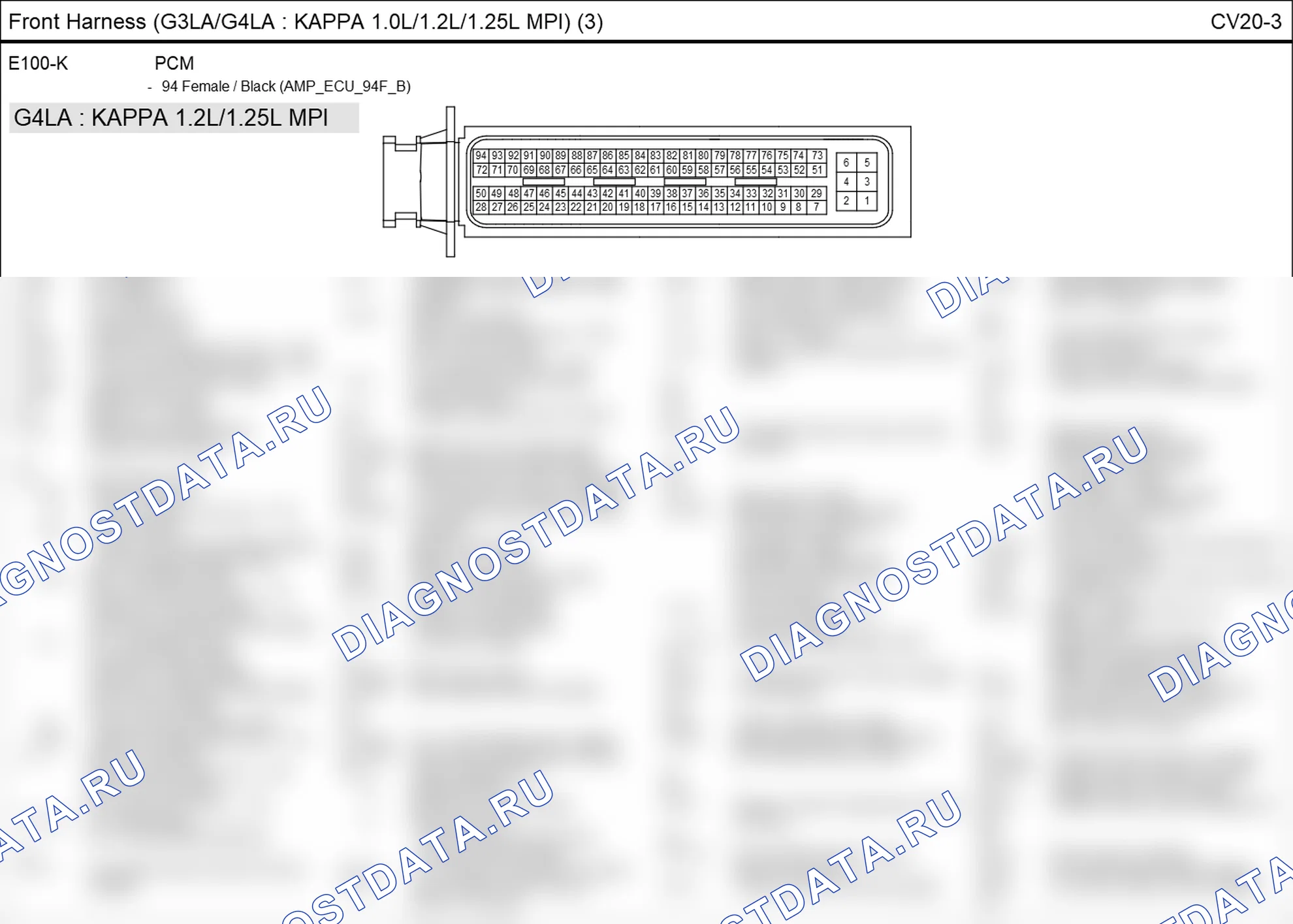 Распиновка разъёма E100-K — front harness. Hyundai GRAND i10/Xcent BA