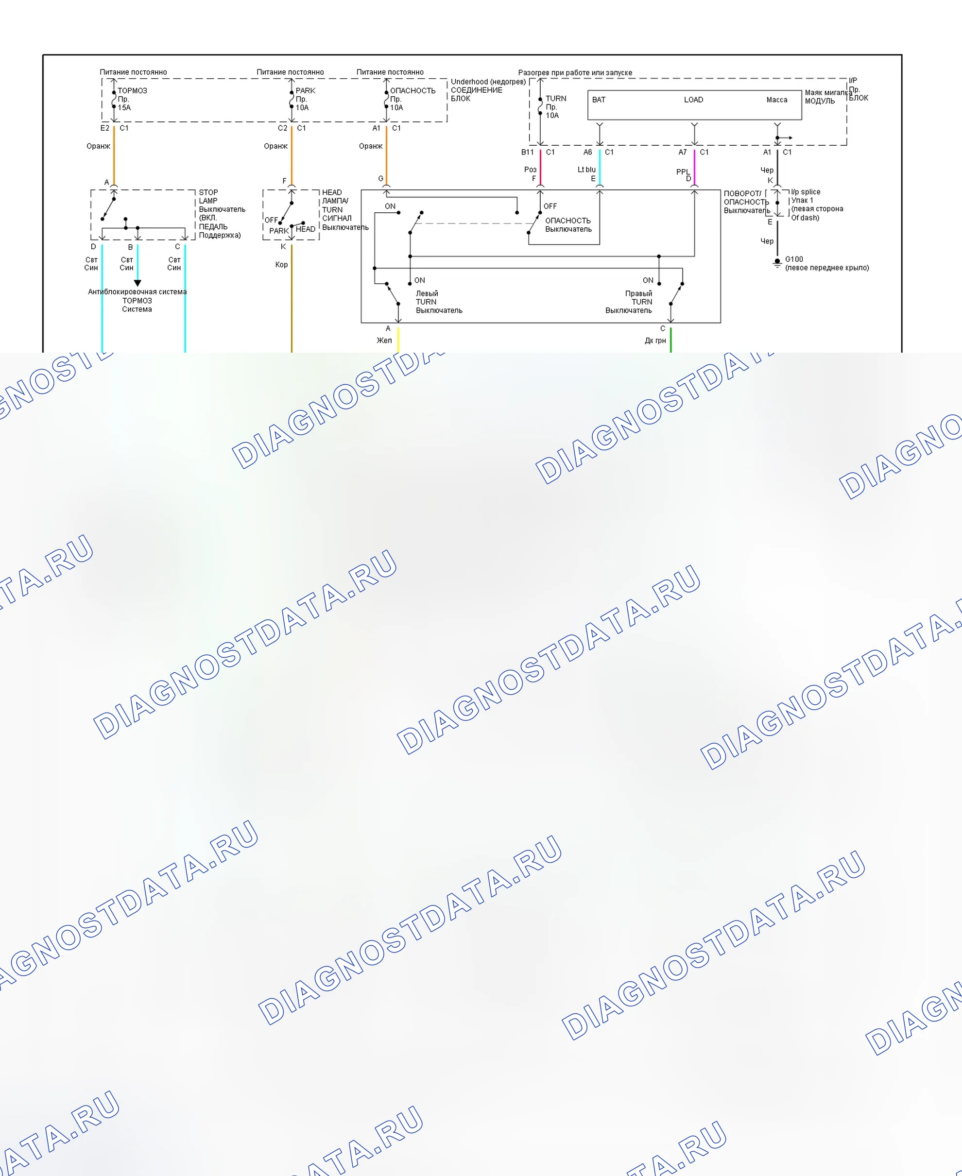 Рис. 38: Схема подключения внешнего освещения (Saturn SW2). GMC Yukon Denali 