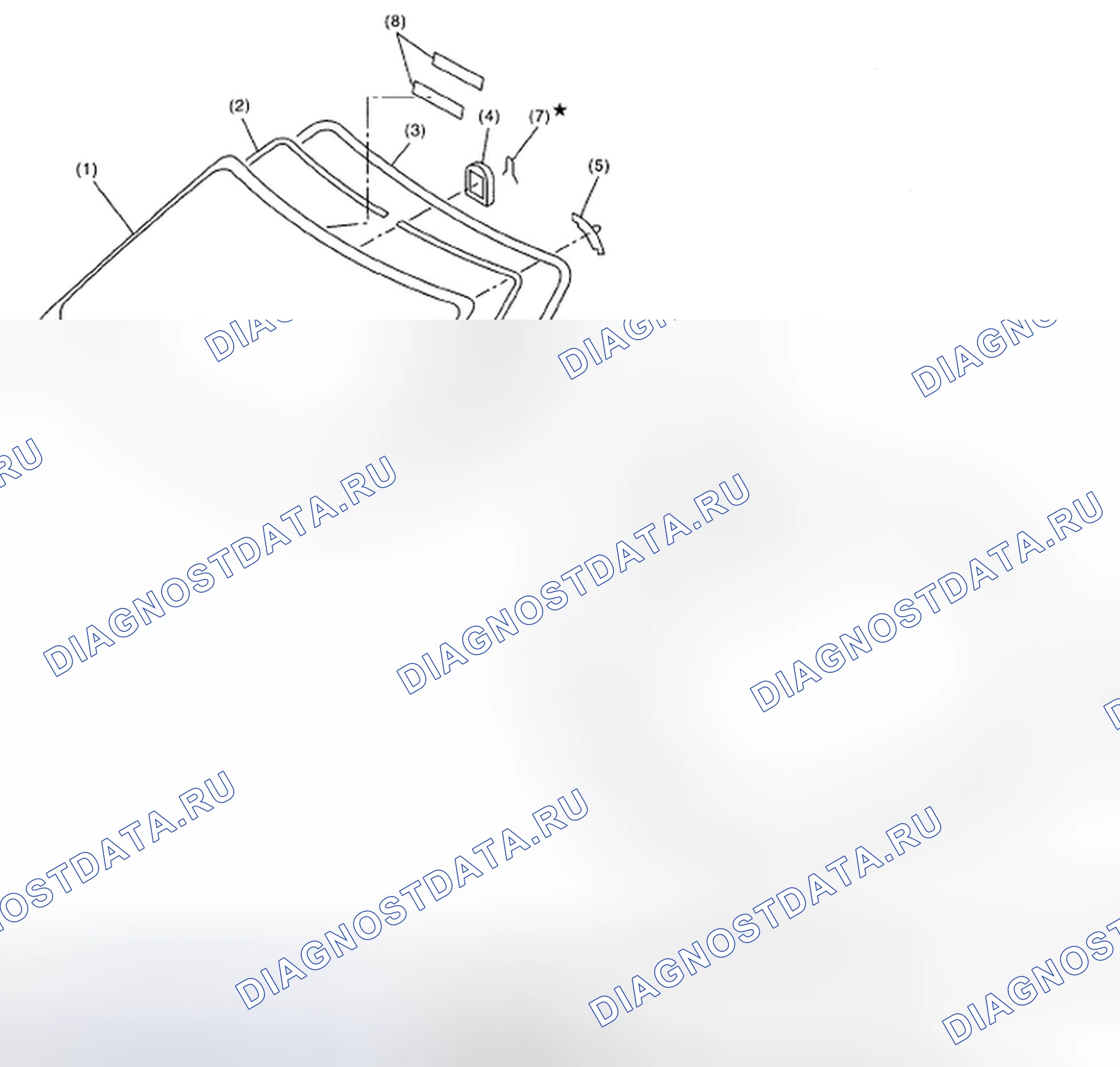 Рис. 1: Идентификация фиксированного компонента стекла (модель седана). Subaru Impreza WRX GD/GG рестайлинг 2
