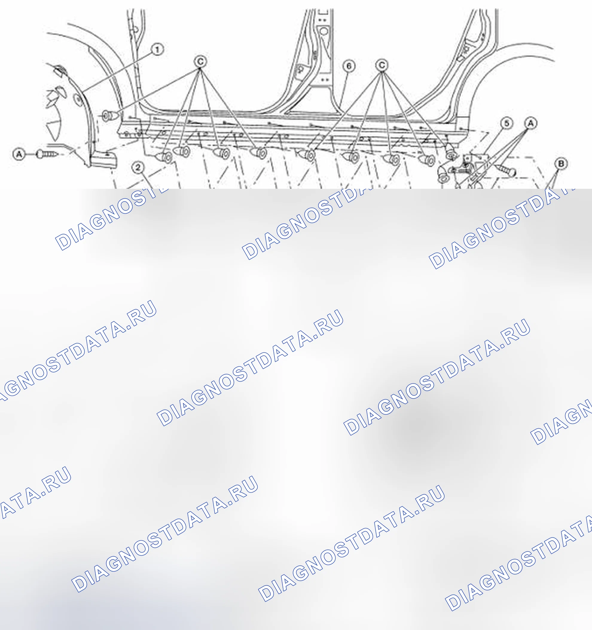 Рис. 17: Идентификация компонентов брызговика. Nissan Sentra B16