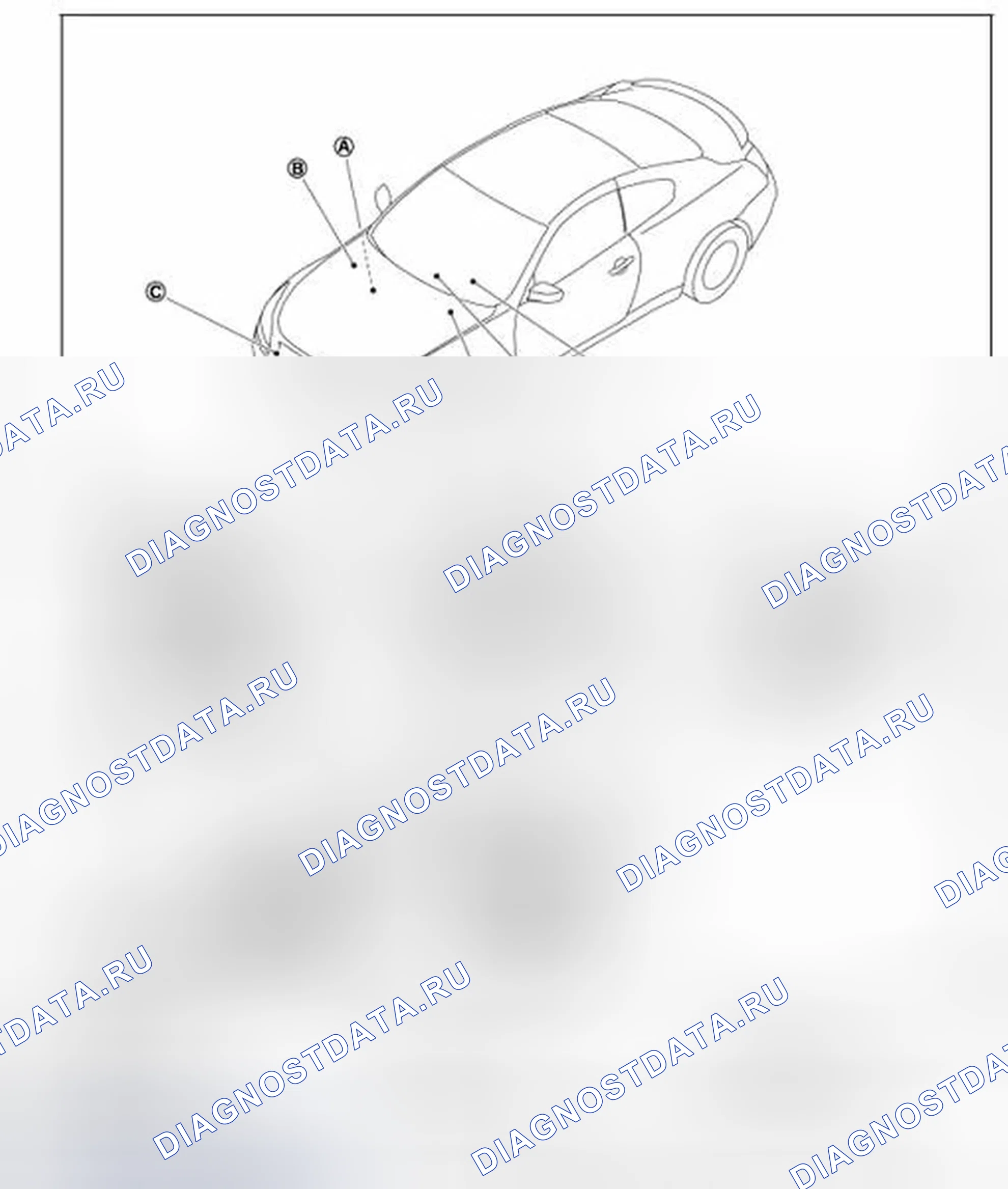 Рис. 5: БЕЗ ДАТЧИКА ДОЖДЯ: Расположение компонентов. Infiniti G37 IV рестайлинг