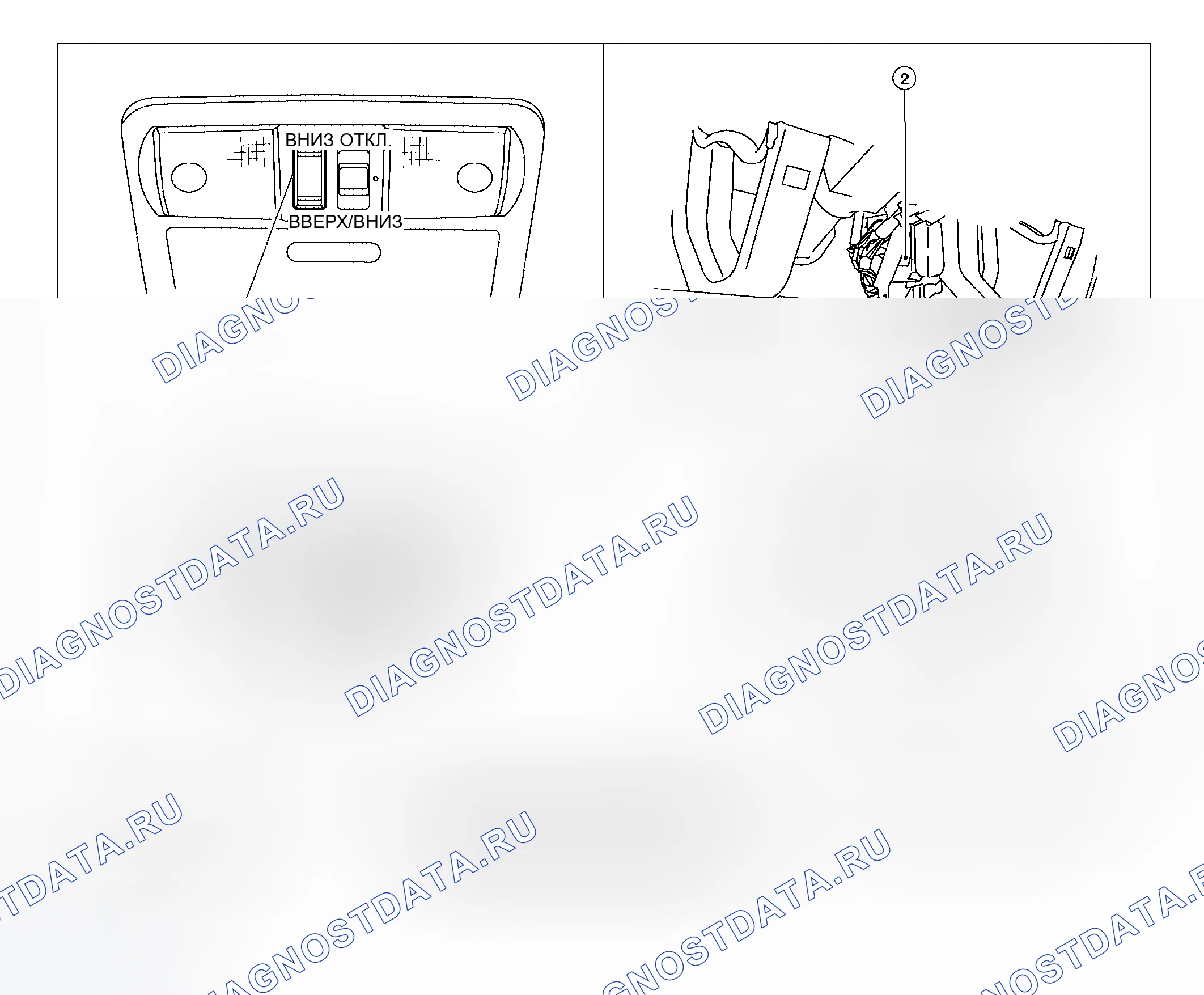 Рис. 22: Расположение компонентов и разъемов кабелей. Honda Odyssey I