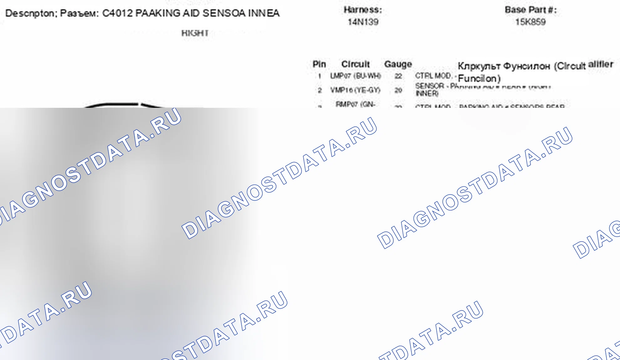 Рис. 311: Вид с торца внутреннего правого разъема датчика помощи при парковке (C4012). Hyundai Lafesta I рестайлинг