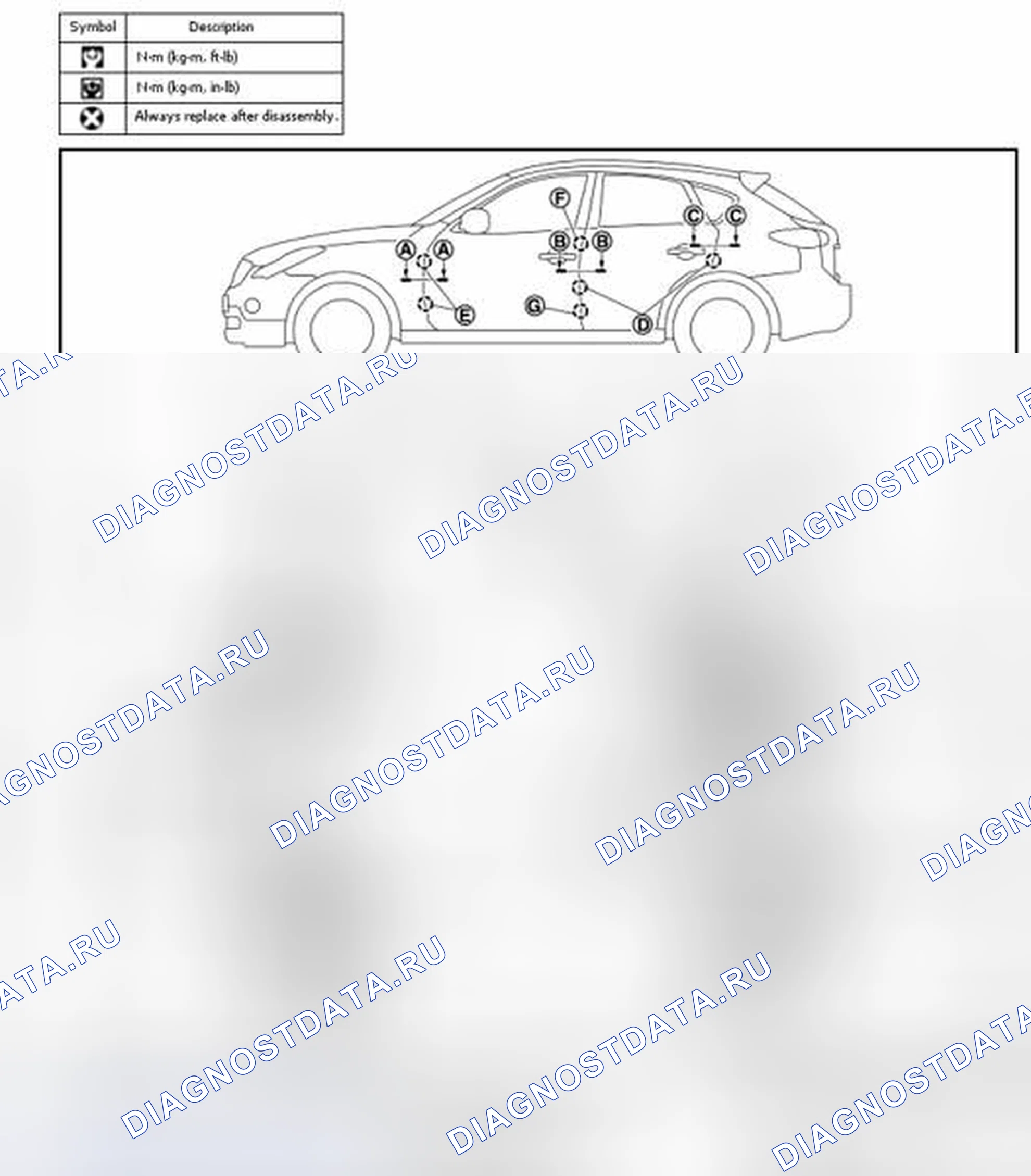 Рис. 52: ДВЕРЬ В СБОРЕ: Регулировка. Infiniti EX37 I