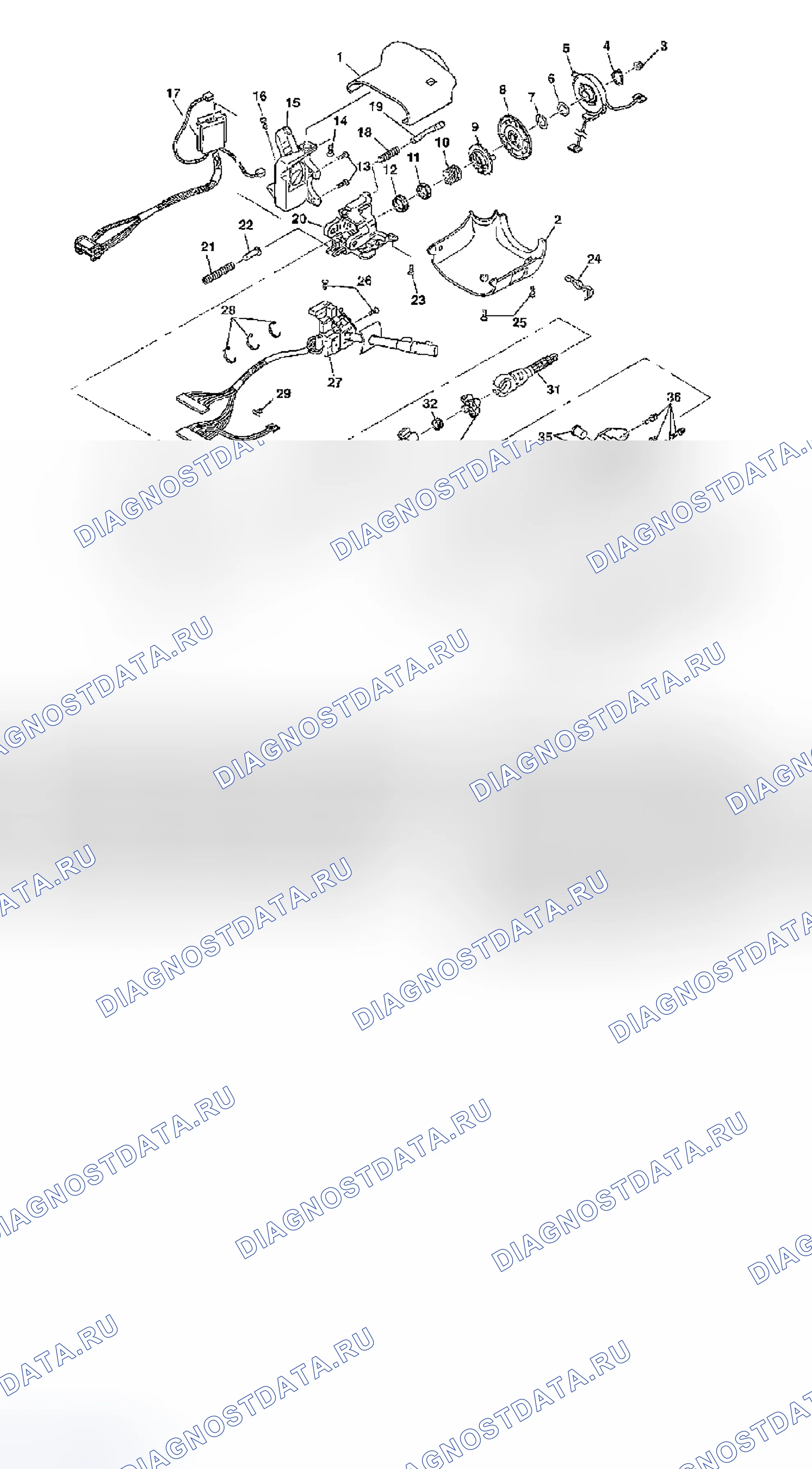 Рис. 2: ВИД РУЛЕВОЙ КОЛОНКИ С НАКЛОНОМ В РАЗОБРАННОМ ВИДЕ (СДВИГ ПОЛА). Chevrolet Chevy Express H2500 